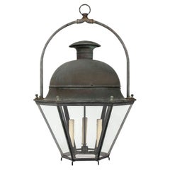 Domed Hexagonal Glass Paneled Iron and Copper Lantern