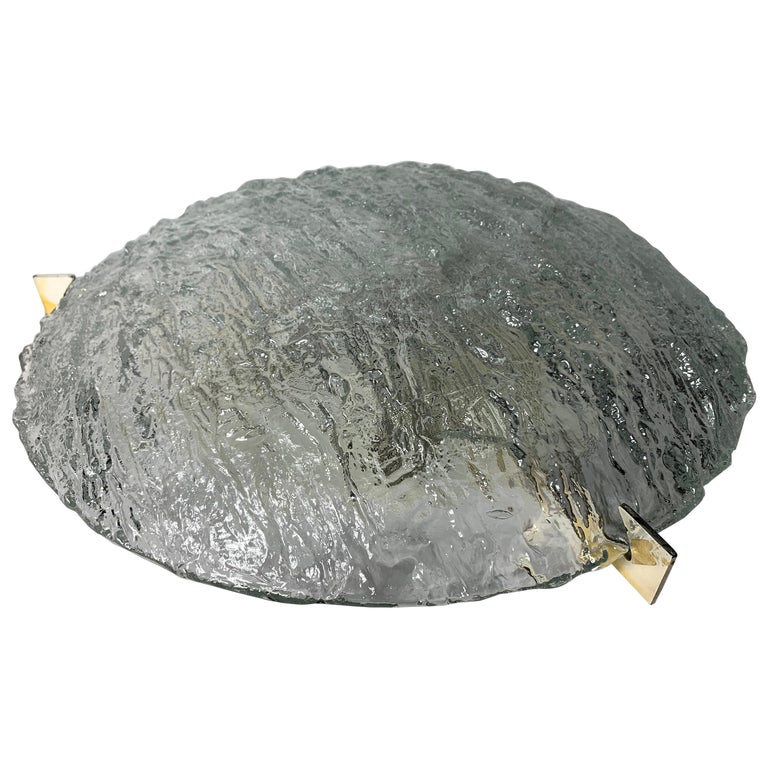 Domed Kaiser Glass Flush Mount with Chrome Finials 1960 Germany For