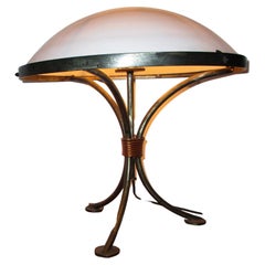 Domed Opaline Glass Shade Iron Tripod Table Lamp with Copper Clasp