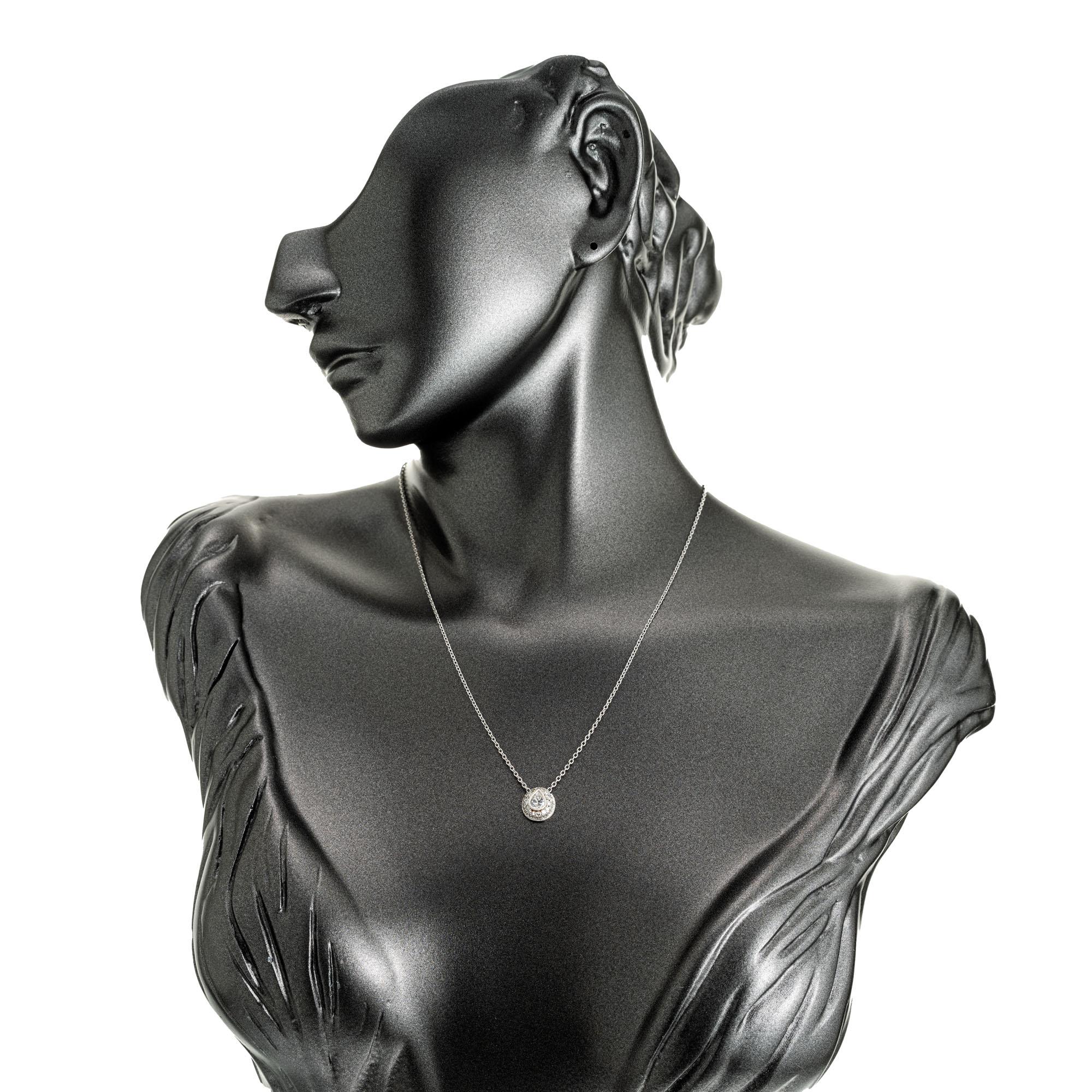 Women's Domed Pear Pave Diamond Platinum Pendant Slide Necklace For Sale