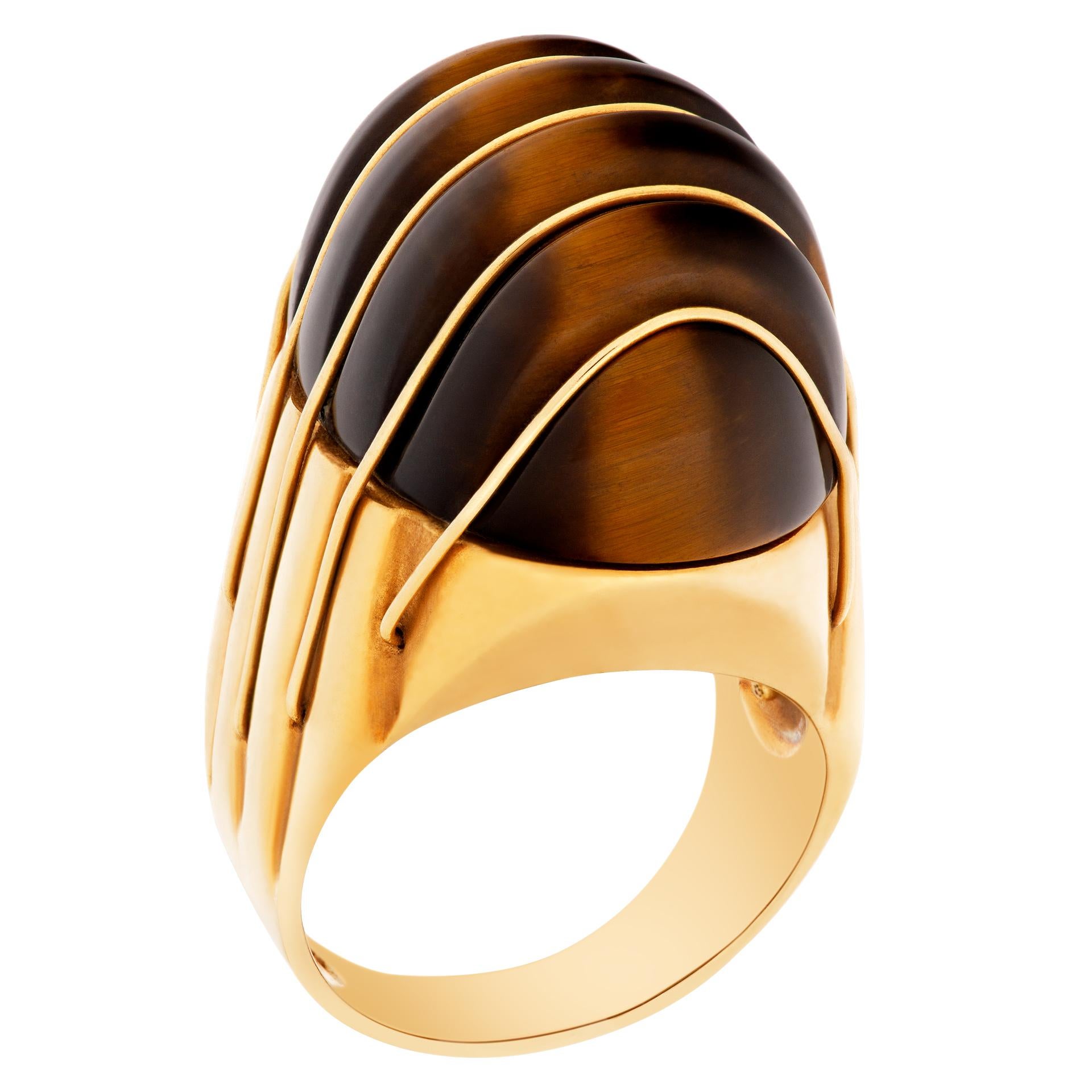 Domed Ring in 18k Gold, Cabochon Tiger Eye Style For Sale 1