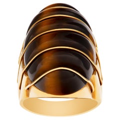 Vintage Domed Ring in 18k Gold, Cabochon Tiger Eye Style