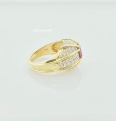 Domed Ruby and Diamond Ring in 18k Yellow Gold GIA No Heat