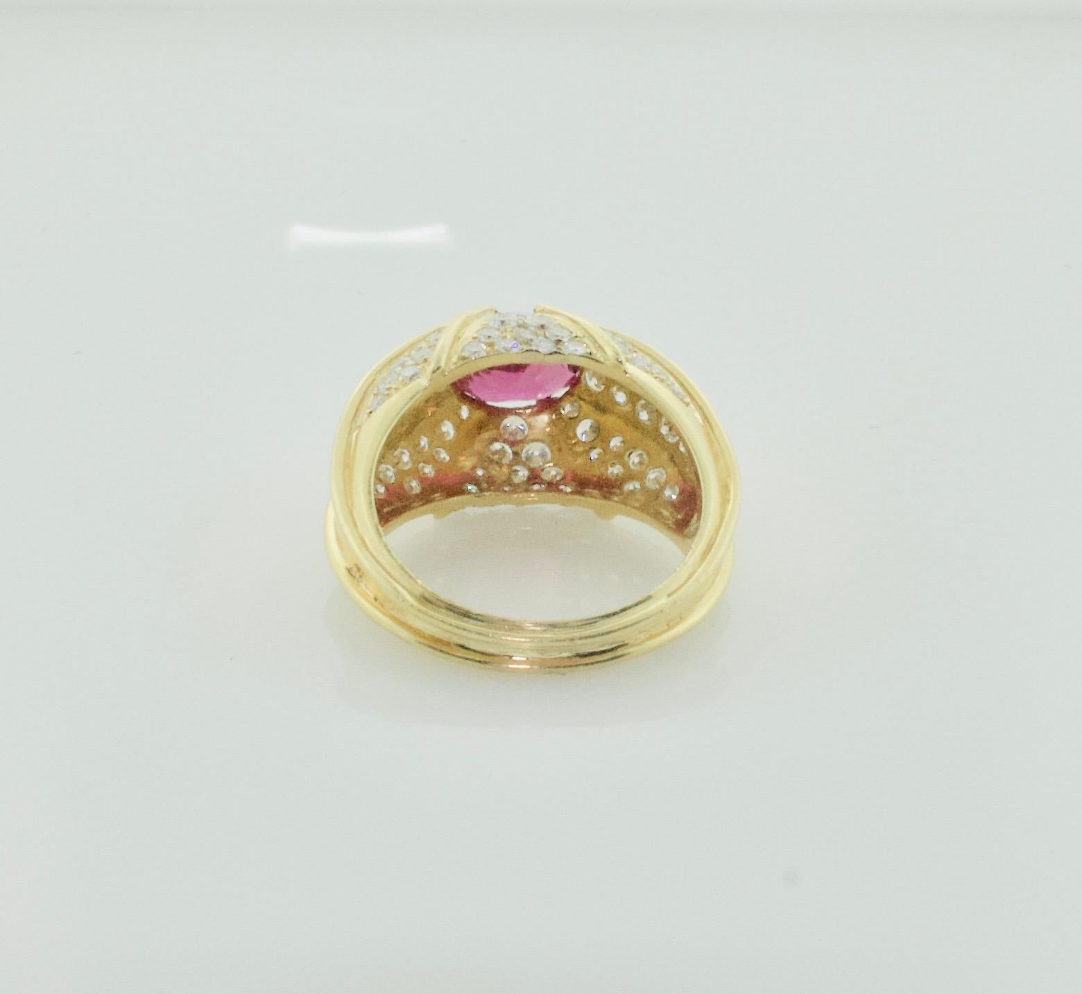 Modern Domed Ruby and Diamond Ring in 18k Yellow Gold GIA No Heat For Sale