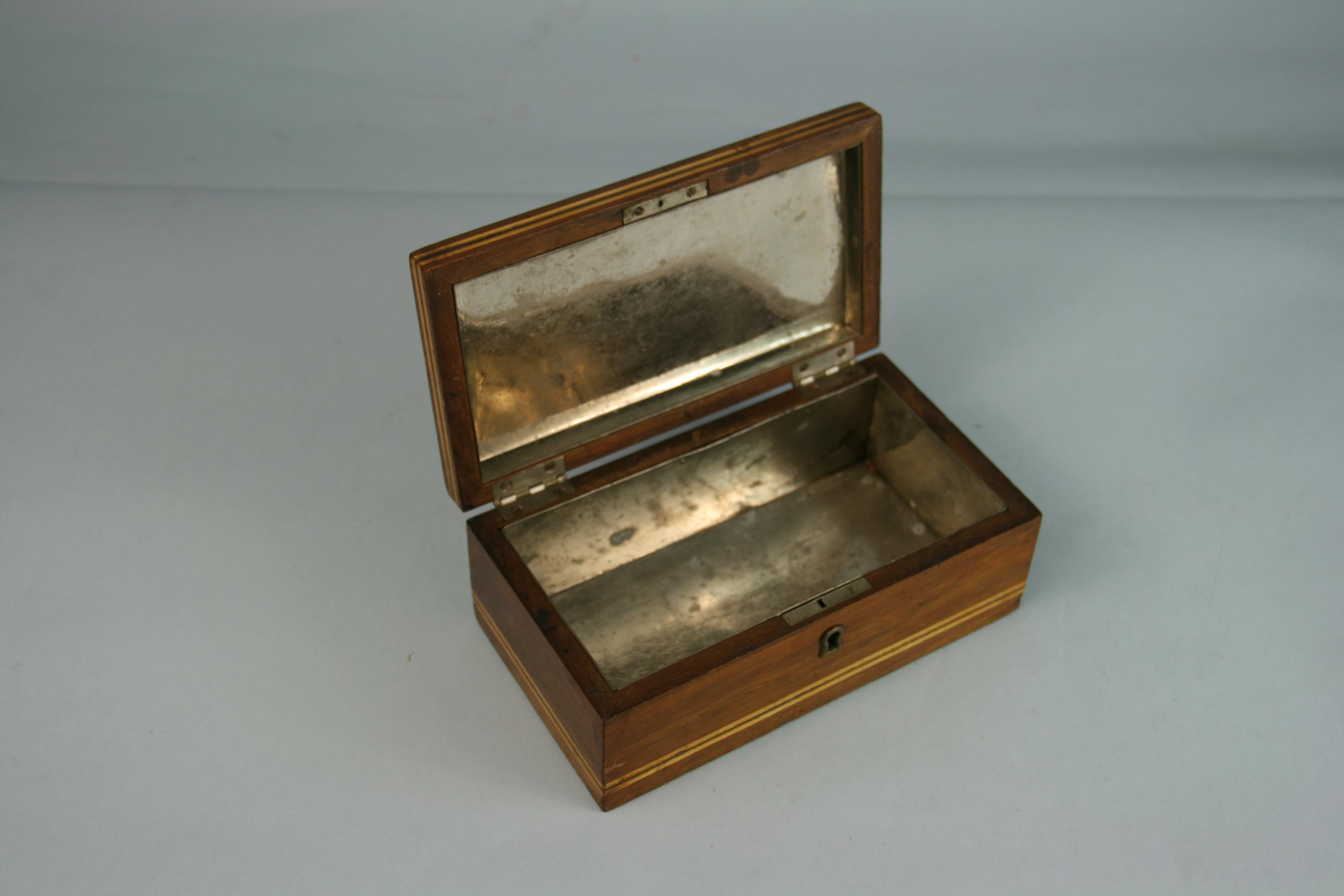 Boxwood Domed Top Inlaid Wood Box with Metal Liner For Sale