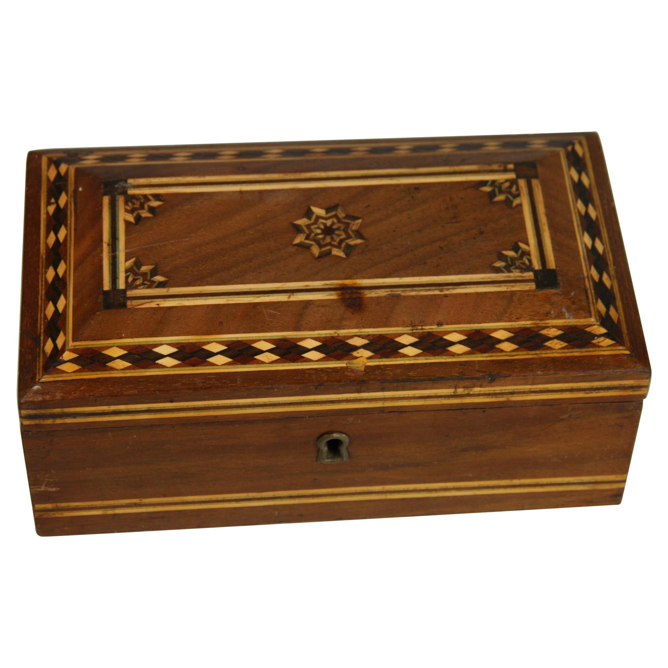 Domed Top Inlaid Wood Box with Metal Liner For Sale