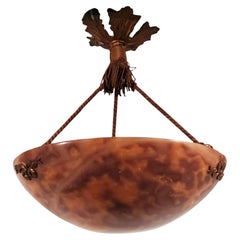 Antique Domed tortoise shell alabaster pendant fixture / coupe / plafonnier