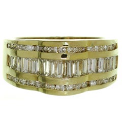 Domed Wave Diamond Yellow Gold Ring