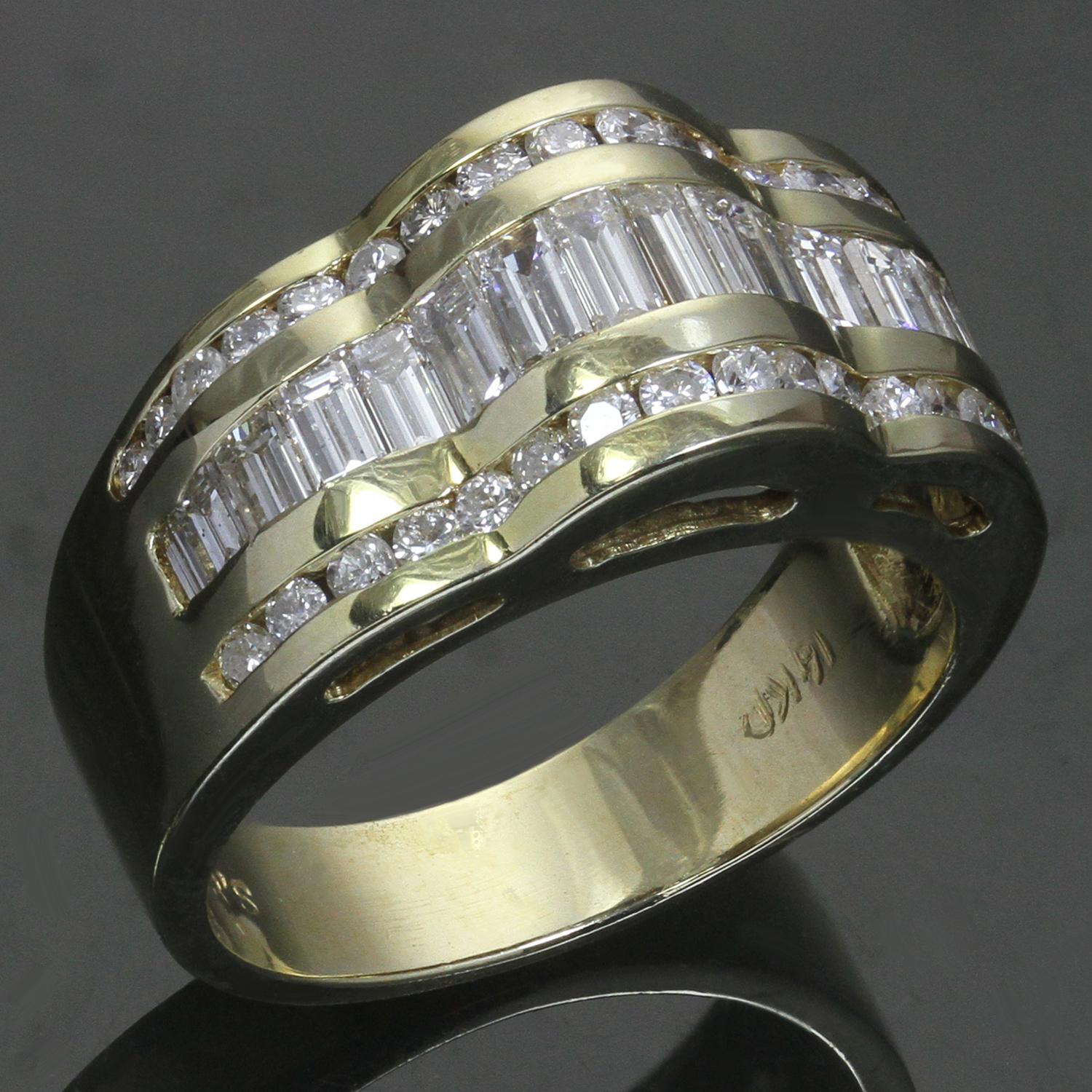 Domed Wave Diamond Yellow Gold Ring In Good Condition For Sale In New York, NY