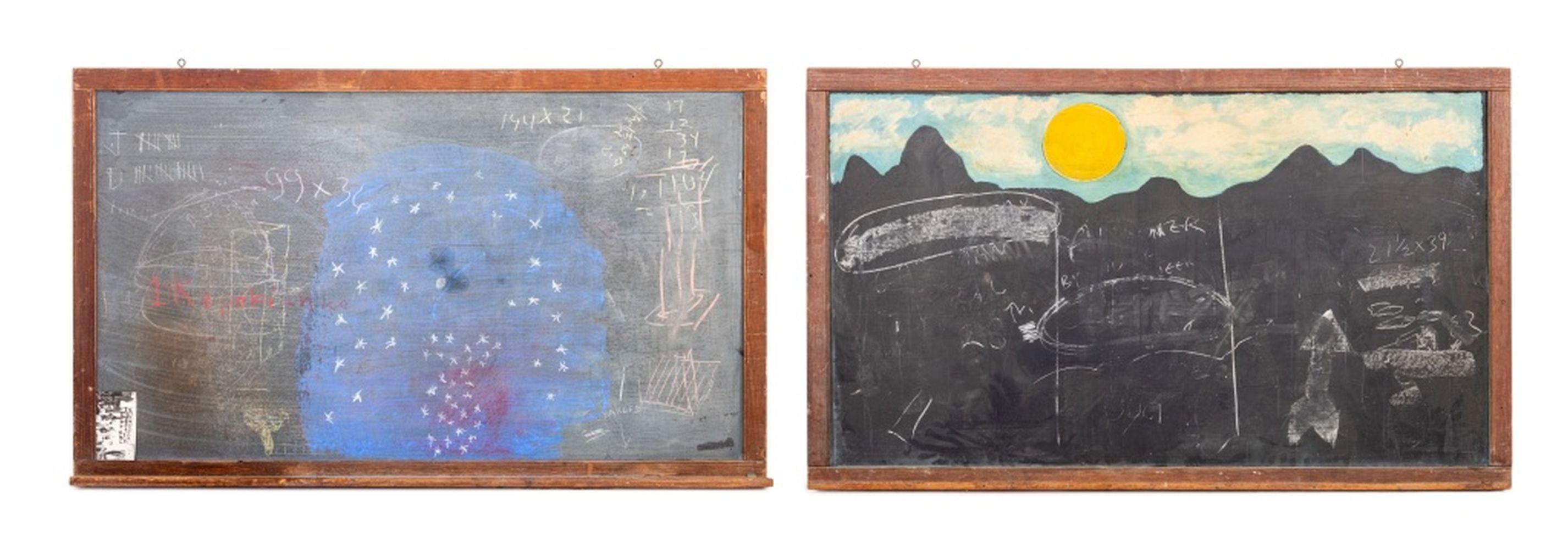 Double-Sided Chalkboard with Chalk Drawings - Mixed Media Art by Domenick Capobianco 