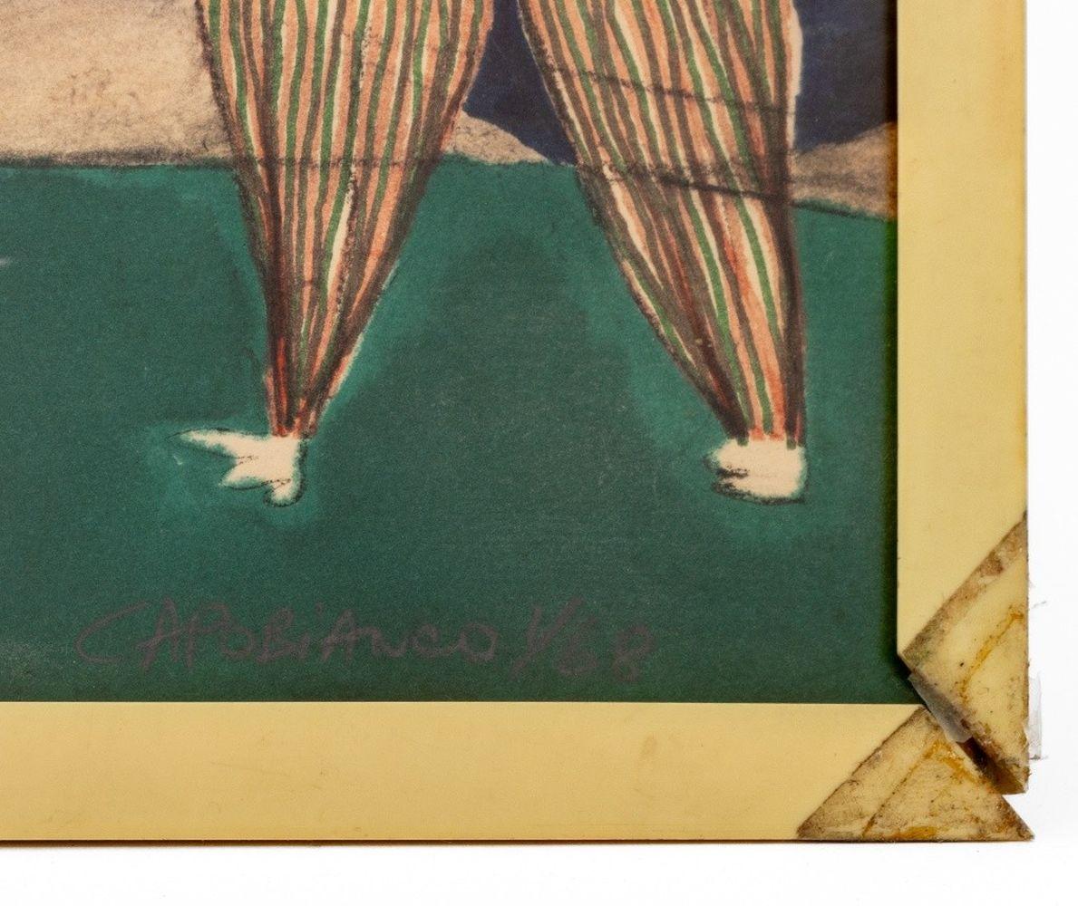 Domenick Capobianco (américain, né en 1928) Minotaure et femme, technique mixte sur papier, 1968, signé et daté en bas à droite, cadre en acrylique blanc. Image : 18