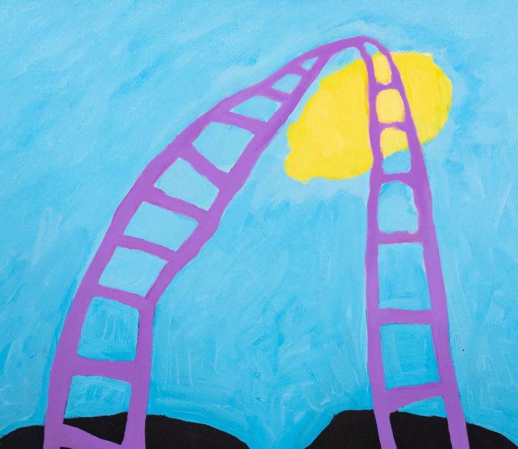 Capobianco Surrealist Ladder Composition Acrylic - Abstract Painting by Domenick Capobianco 