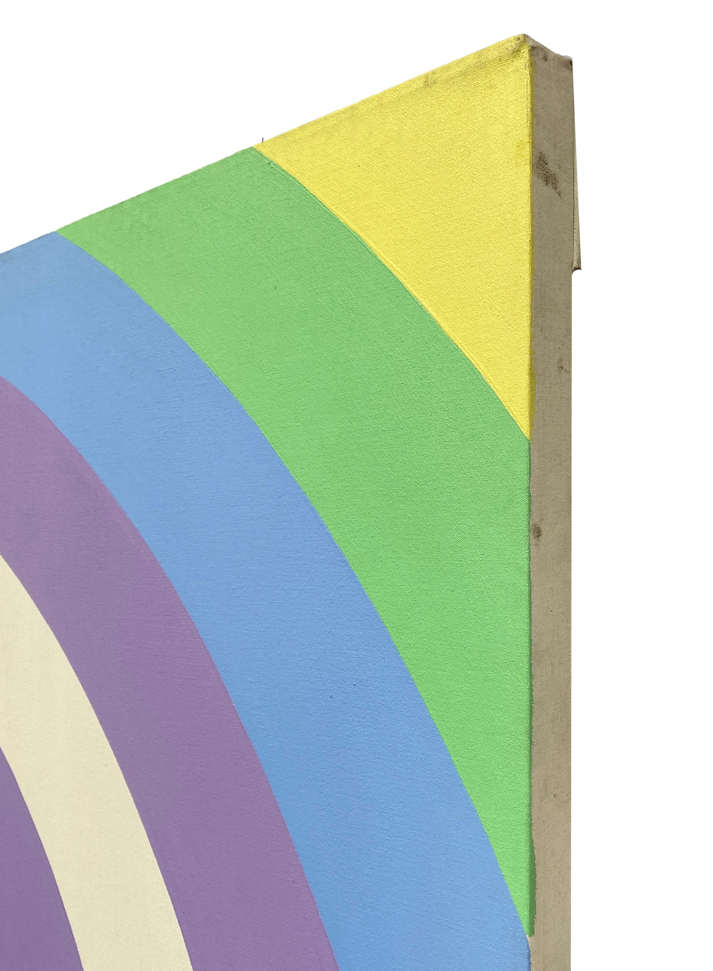 Super attractive geometric abstraction in a rare to find pastel color palette.
Circles is a striking and impactful large-format painting created in the 1960s by Domenick Capobianco. The work is part of a catalog of bold, post-modernist pieces by the