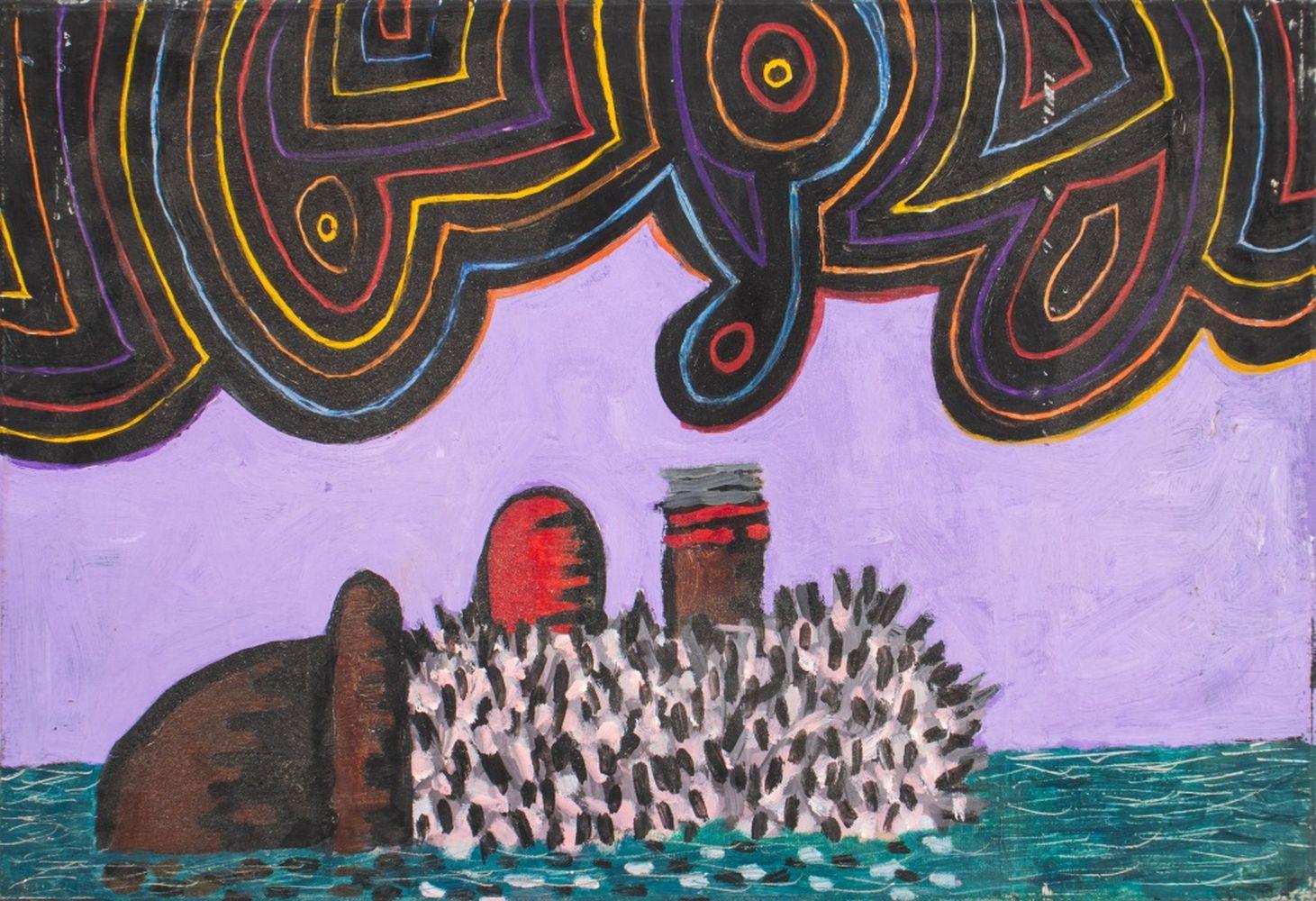 Domenick Capobianco (américain, né en 1928), Abstraction figurative, huile sur toile, estampillée 