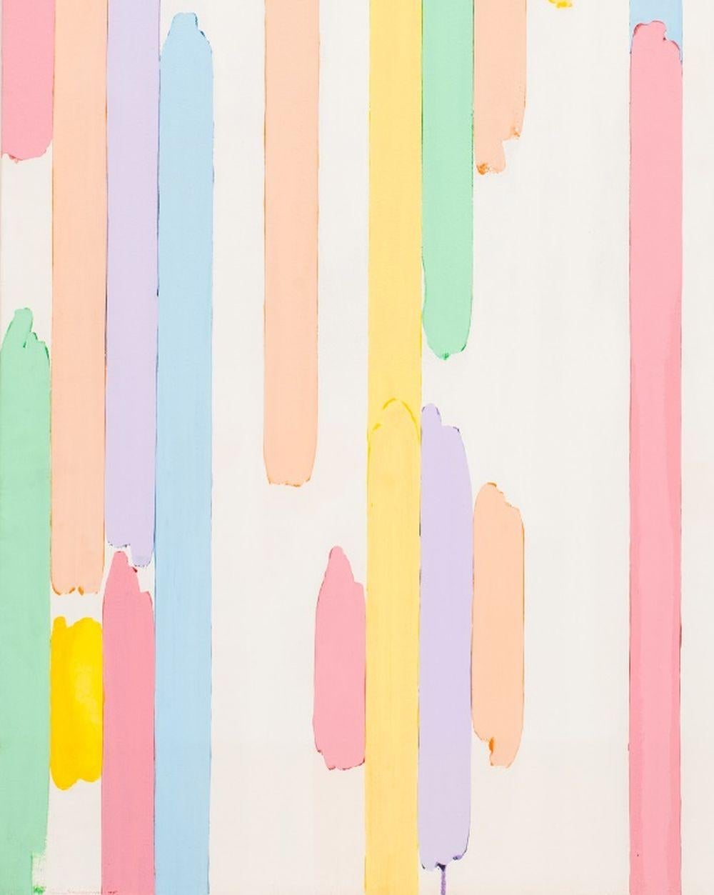 Domenick Capobianco (Amerikaner, geb. 1928), Pastell Linien Abstrakte Komposition, Öl auf Leinwand, um 1975, offenbar unsigniert, verso Stempel 