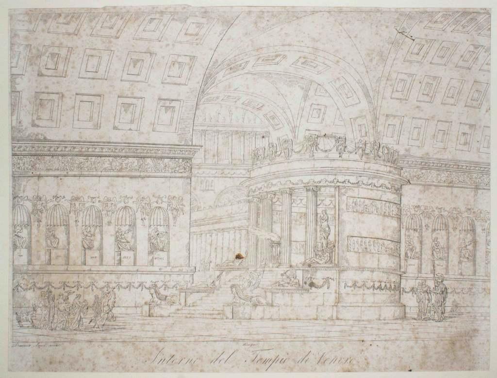 Domenico Amici Figurative Print - Interior of the Temple of Venus - Original Etching by D. Amici - 19th Century