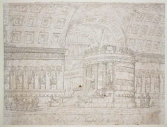 Interior of the Temple of Venus - Original Etching by D. Amici - 19th Century