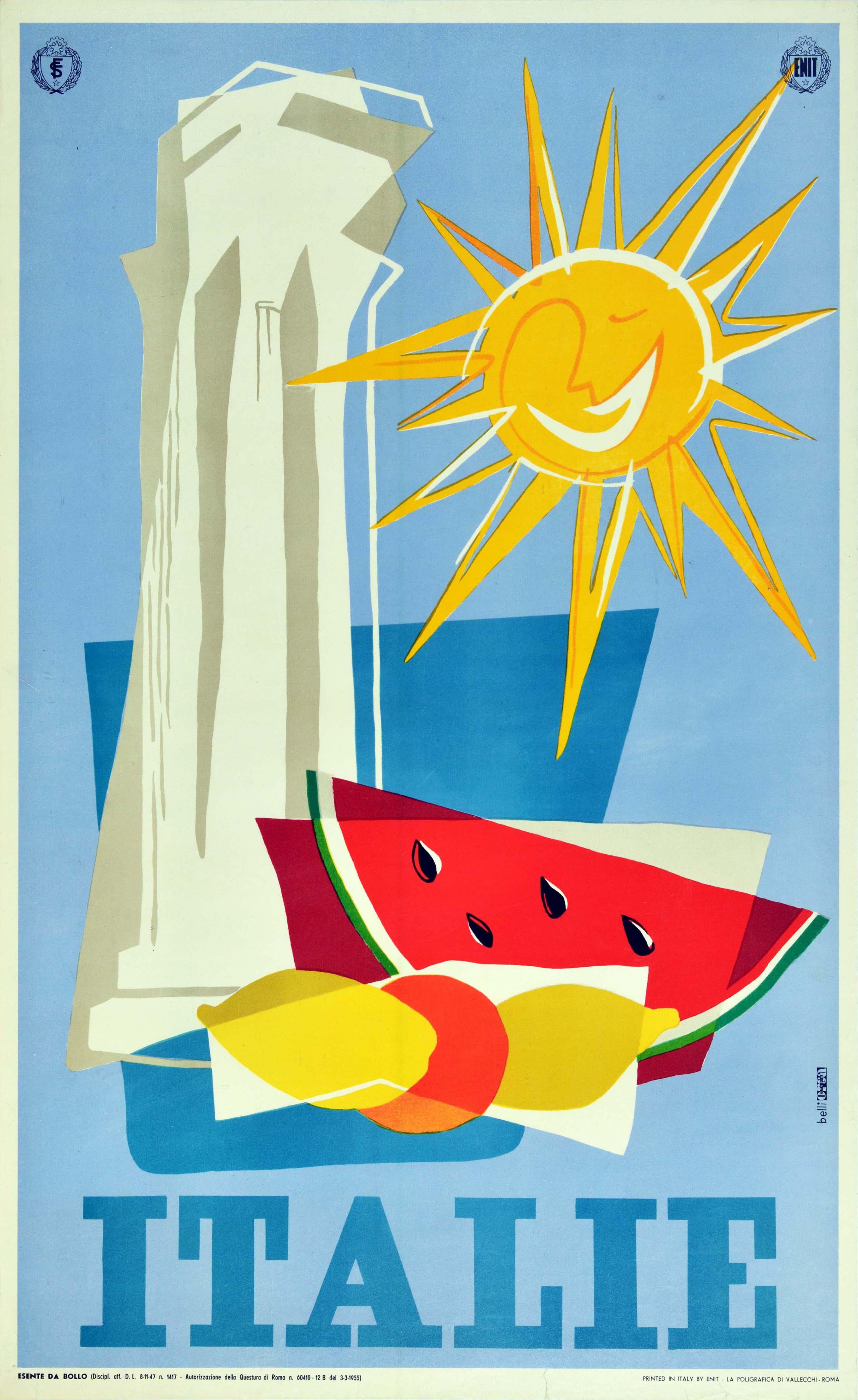 Domenico Belli Print - Original Vintage Travel Poster Italie Italy ENIT Ancient Roman Column Fruit Sun