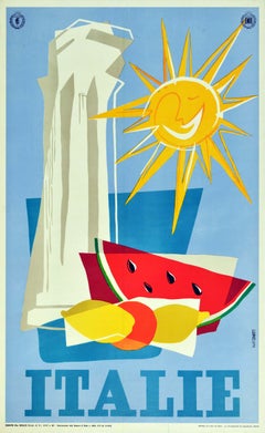 Original Vintage Travel Poster Italie Italy ENIT Ancient Roman Column Fruit Sun