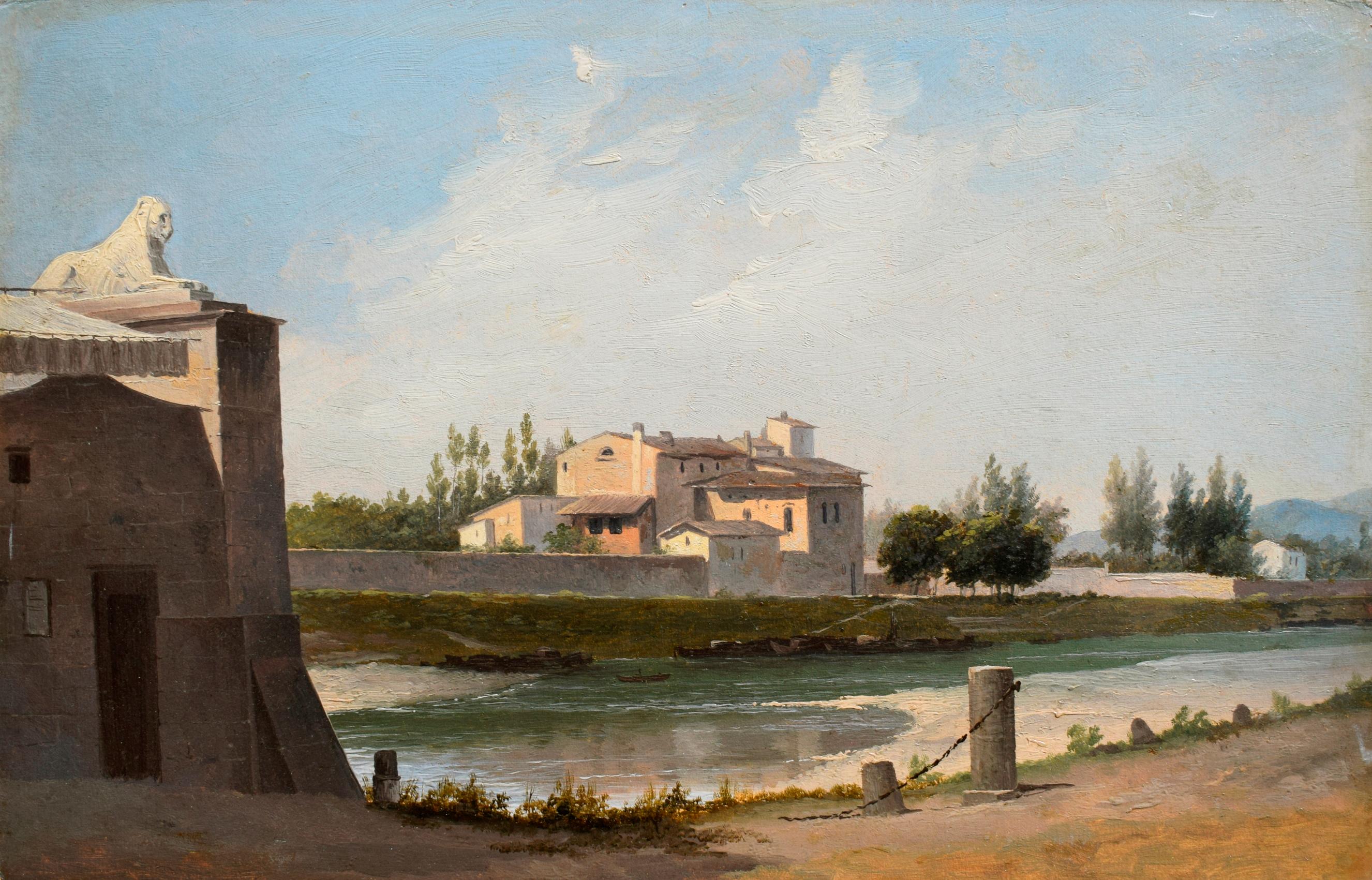 Domenico Bresolin Landscape Painting – Riva d'Arno in Florenz