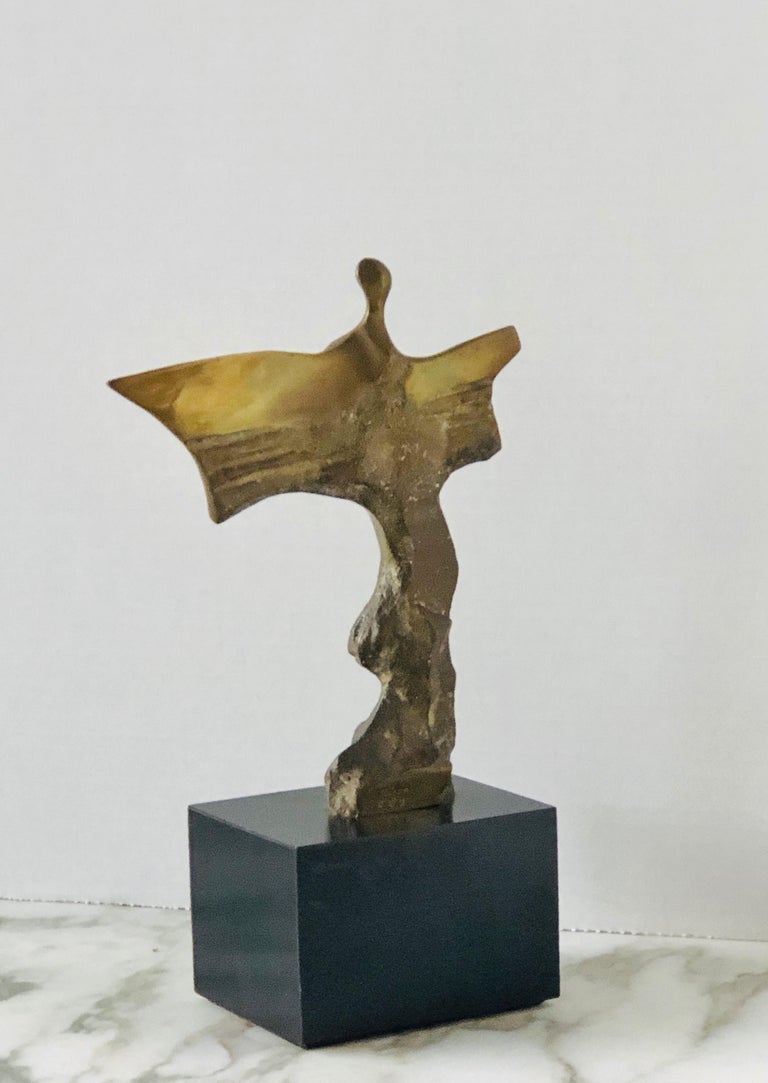 Italian Domenico Calabrone Bronze Sculpture of Figure in Movement For Sale