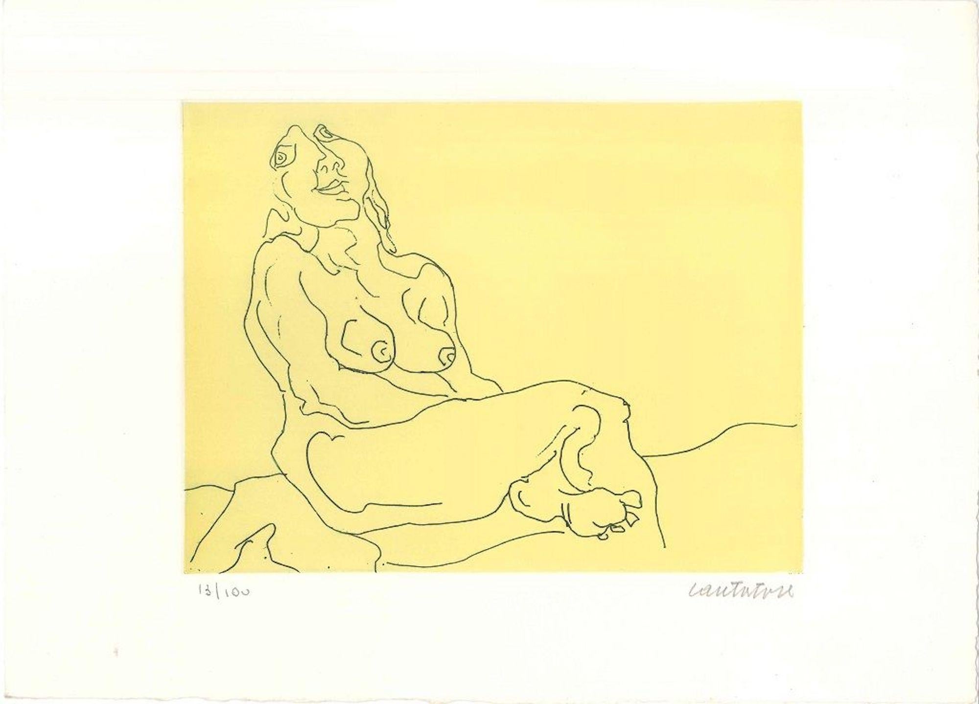 Sitting Female Nude - Original Etching by D. Catatore - 1970s - Print by Domenico Cantatore 
