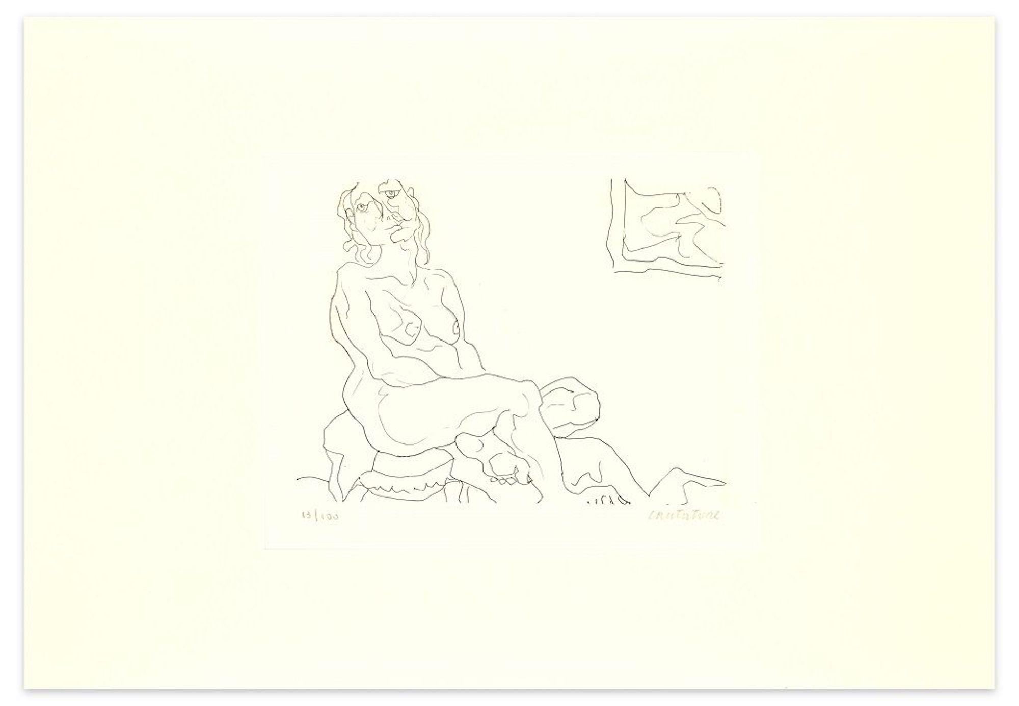 Sitting Female Nude - Original Etching by D. Cantatore - 1970s - Print by Domenico Cantatore 