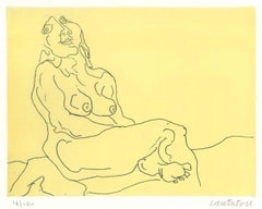 Sitting Female Nude - Original Etching by D. Catatore - 1970s