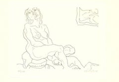 Sitting Female Nude - Original Etching by D. Cantatore - 1970s