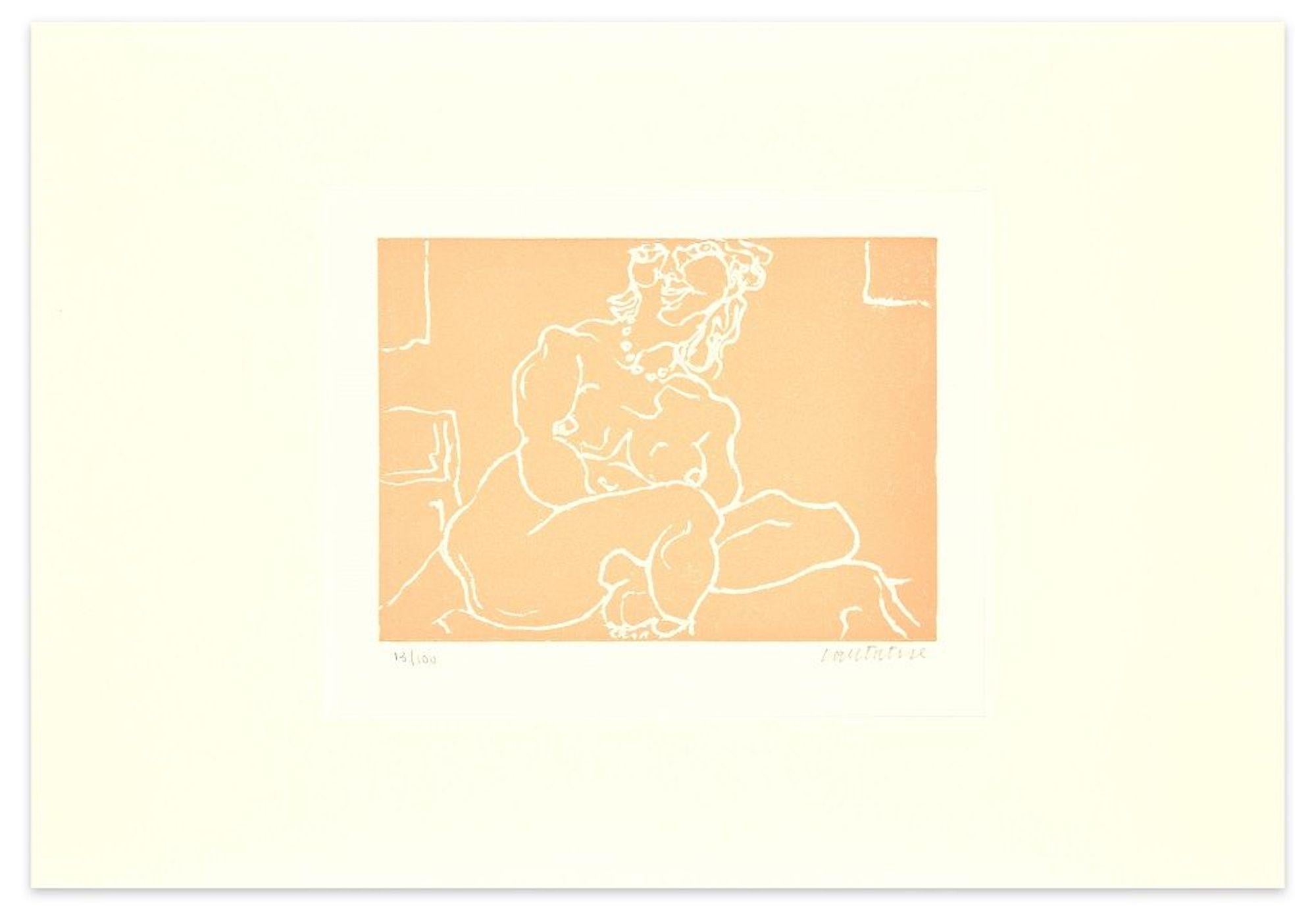 Figurative Print Domenico Cantatore  - La femme assise - Gravure originale de D. Catatore - 1960