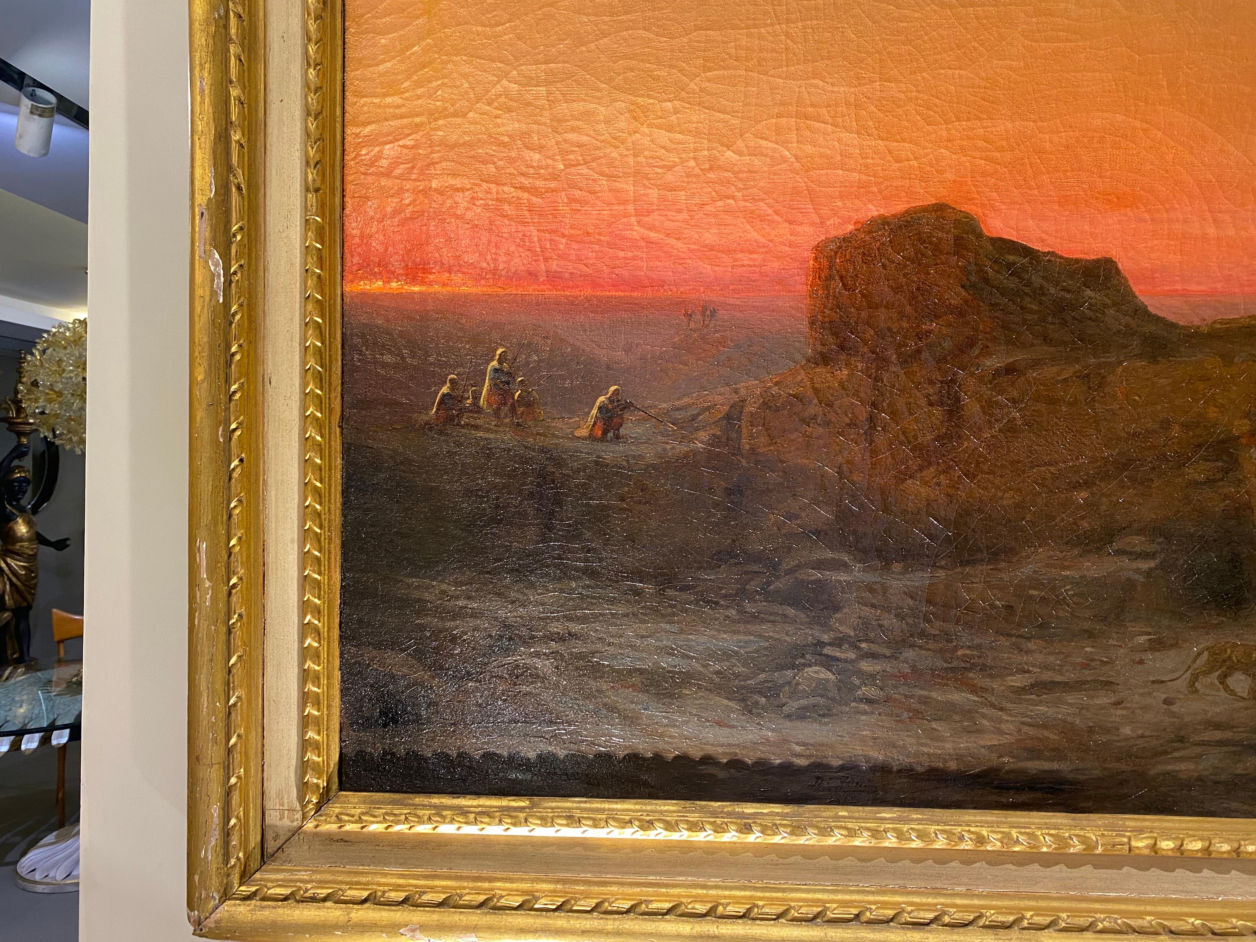 Pintura orientalista El león cazando de Domenico Ferri 1895 3