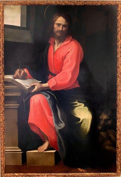 Antique Huge Italian Old Master painting - Saint Luke Patron artists doctors Caravaggio