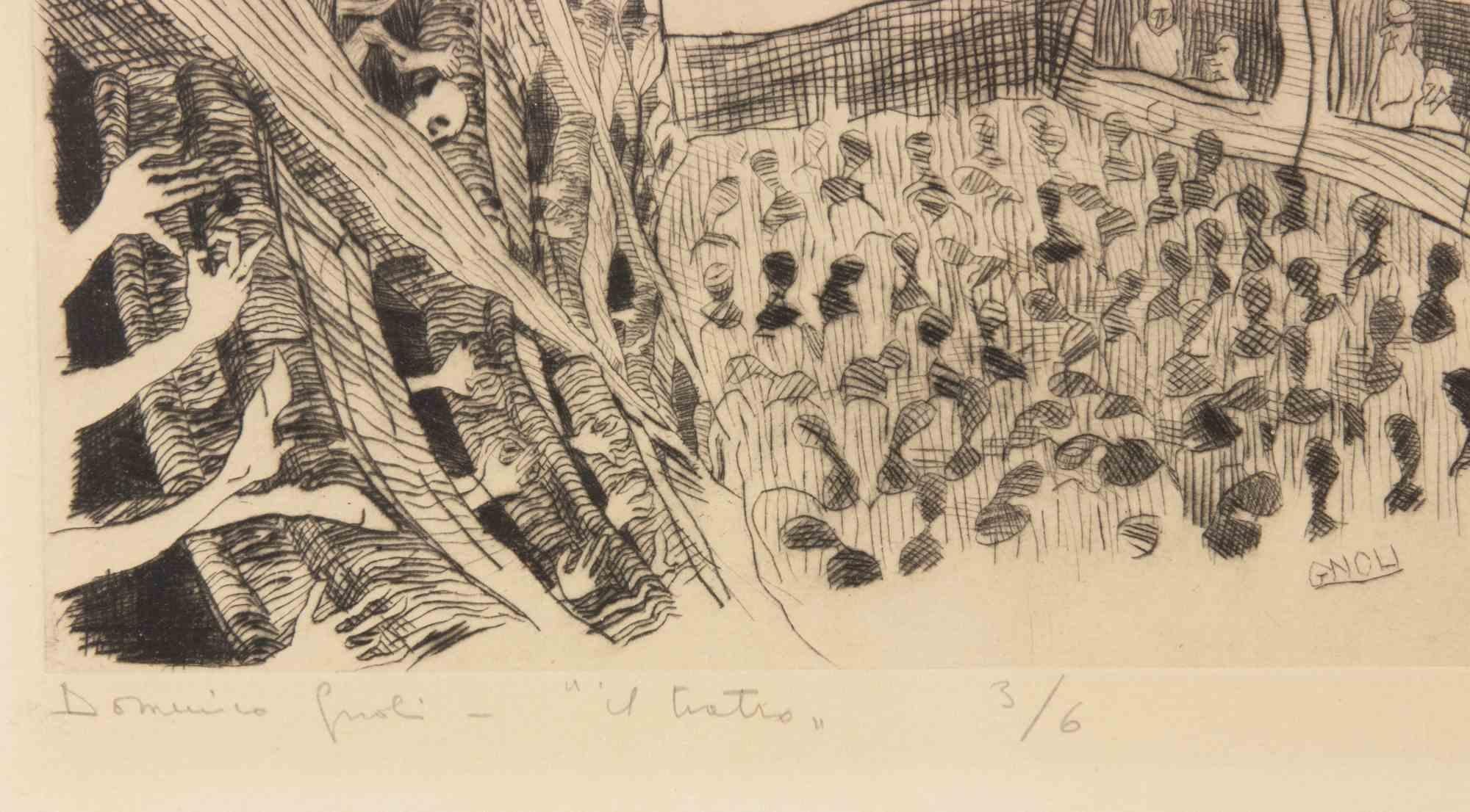 Il Teatro - Etching by Domenico Gnoli - 1960s For Sale 1