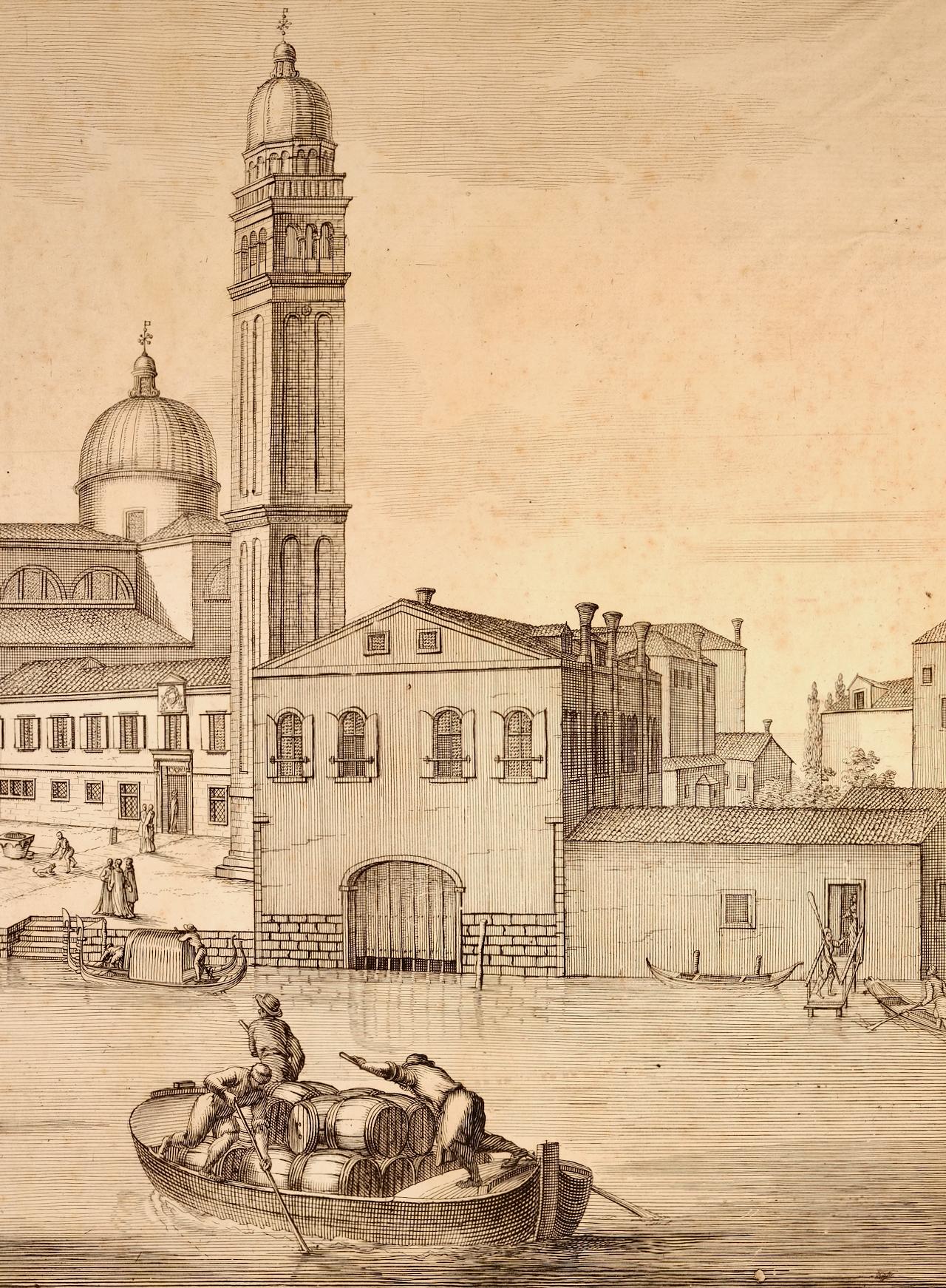 Venise : vue de la basilique de S. Pietro di Castello au XVIIIe siècle par Lovisa - Beige Landscape Print par Domenico Lovisa