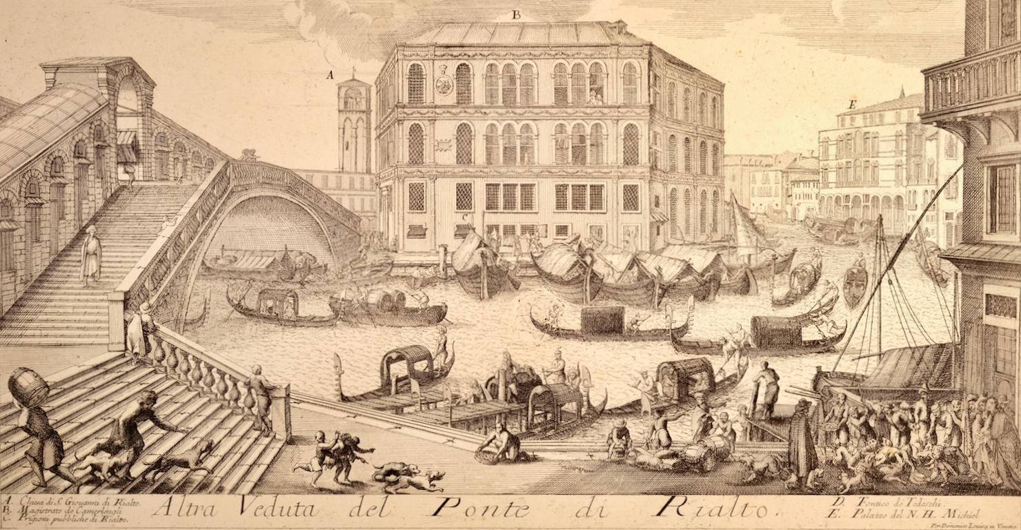 Venice: An 18th Century Etched View of the Grand Canal & Rialto Bridge by Lovisa - Print by Domenico Lovisa