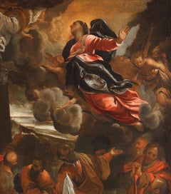 17th Century By Domenico Maria Canuti Assumption of the Virgin Oil on Canvas
