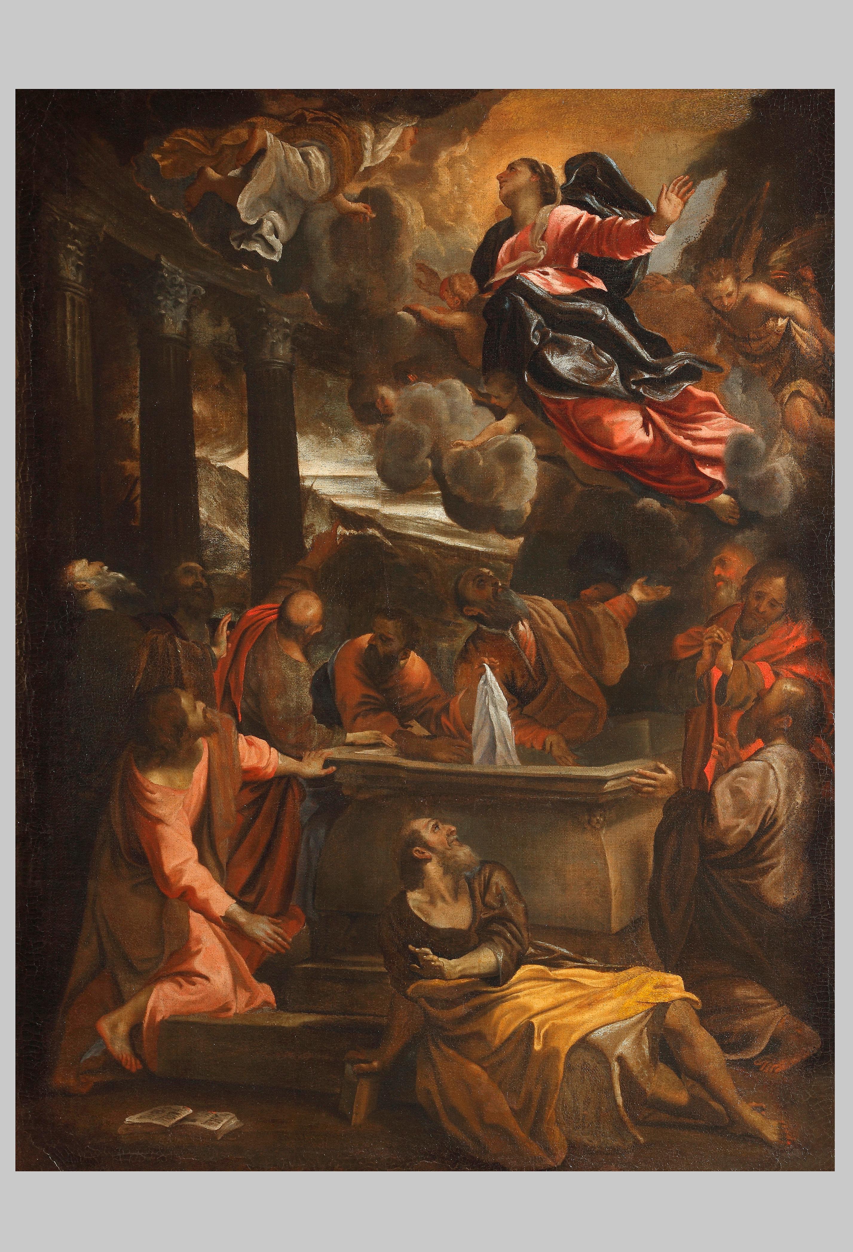 Huile sur toile Assumption de la Vierge du 17ème siècle par Domenico Maria Canuti