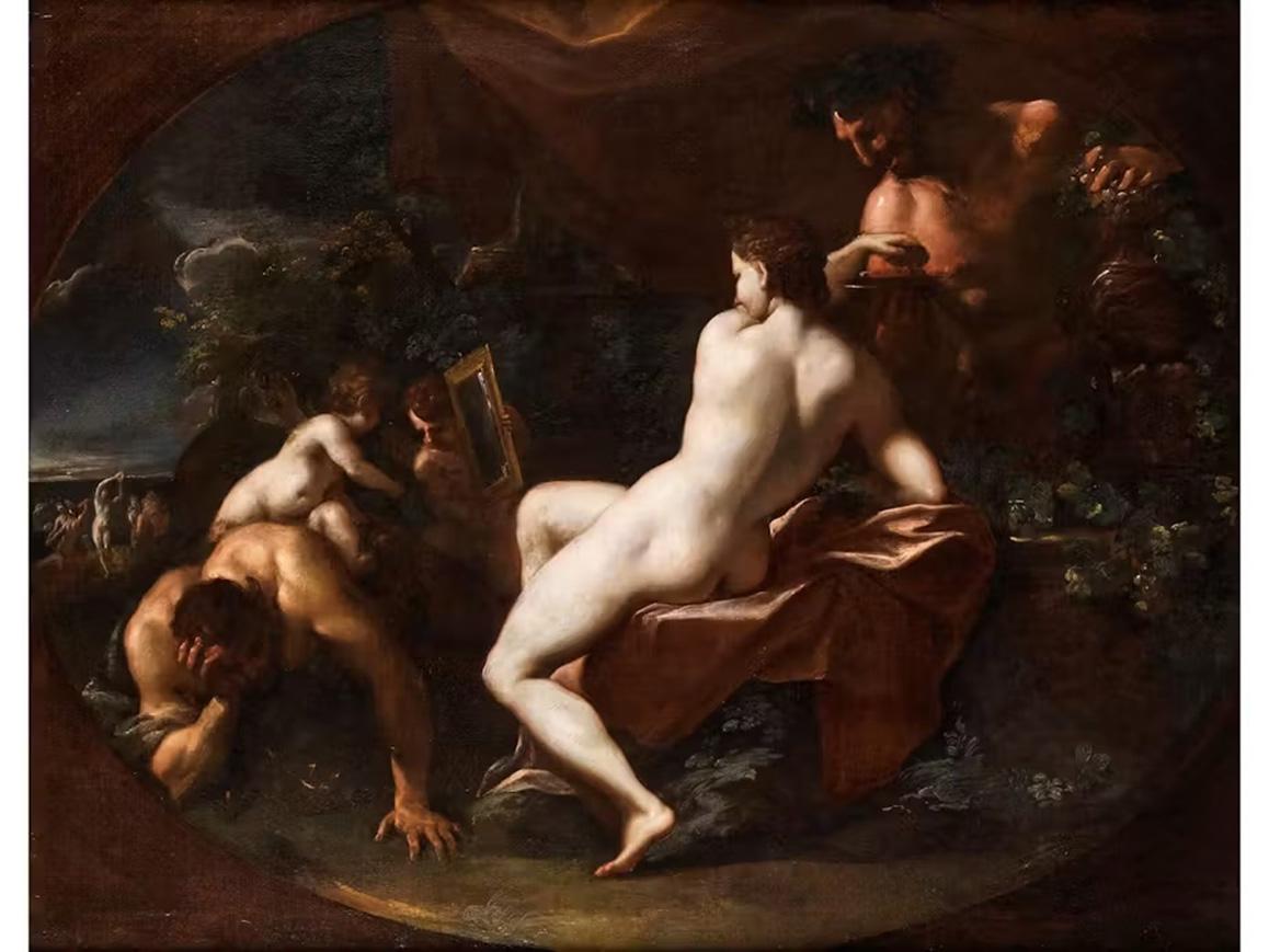 17e siècle par Domenico Maria Canuti Toilet of Venus with Cupids and Satyrs en vente 2