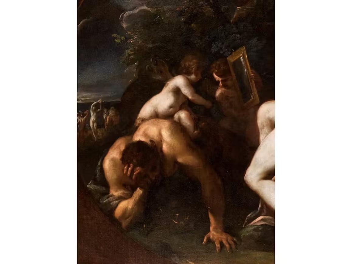 17e siècle par Domenico Maria Canuti Toilet of Venus with Cupids and Satyrs en vente 6