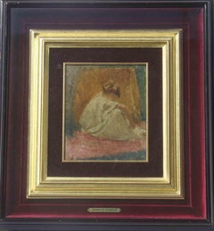 Figure féminine assise - Peinture à l'huile par Domenico Morelli - 19ème siècle