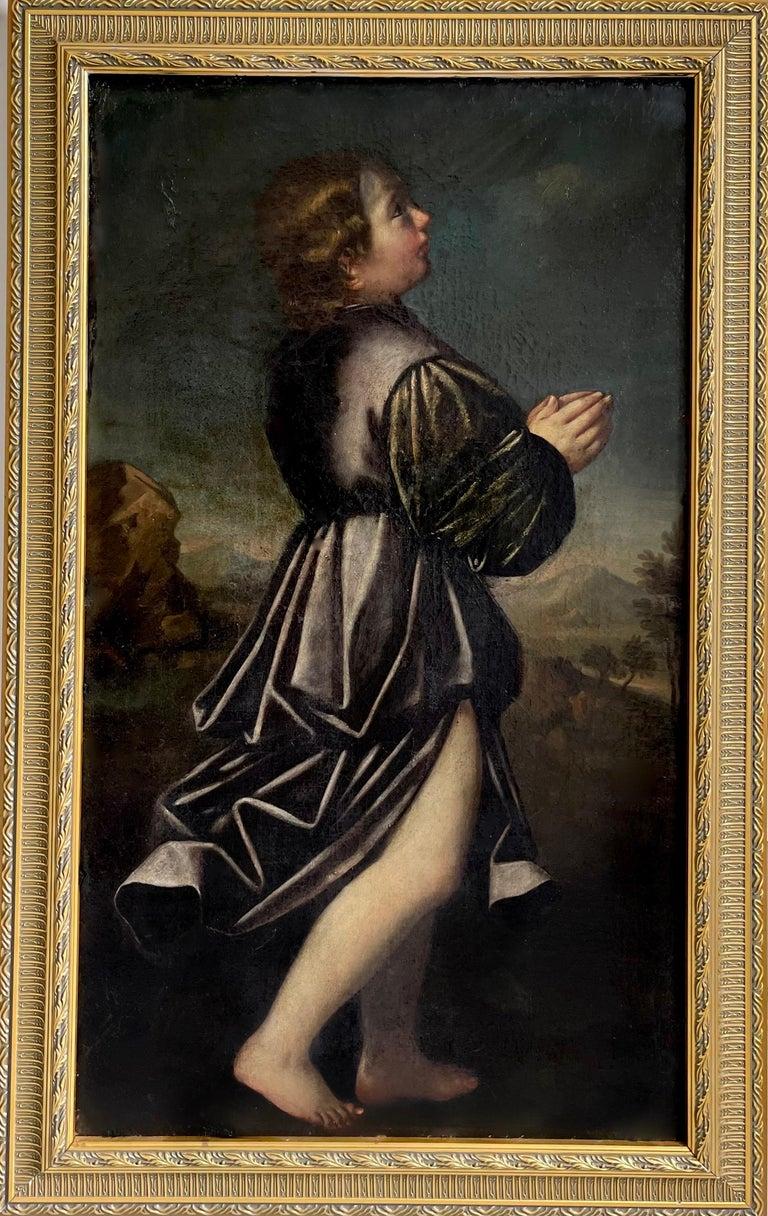 Domenico Parodi (Genoa, 1672 - 1742) Portrait Painting - Life-sized 17th century Italian painting - A boy in prayer - Religious