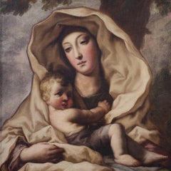 huile sur toile du 17e siècle Peinture religieuse ancienne italienne Madone à l'enfant