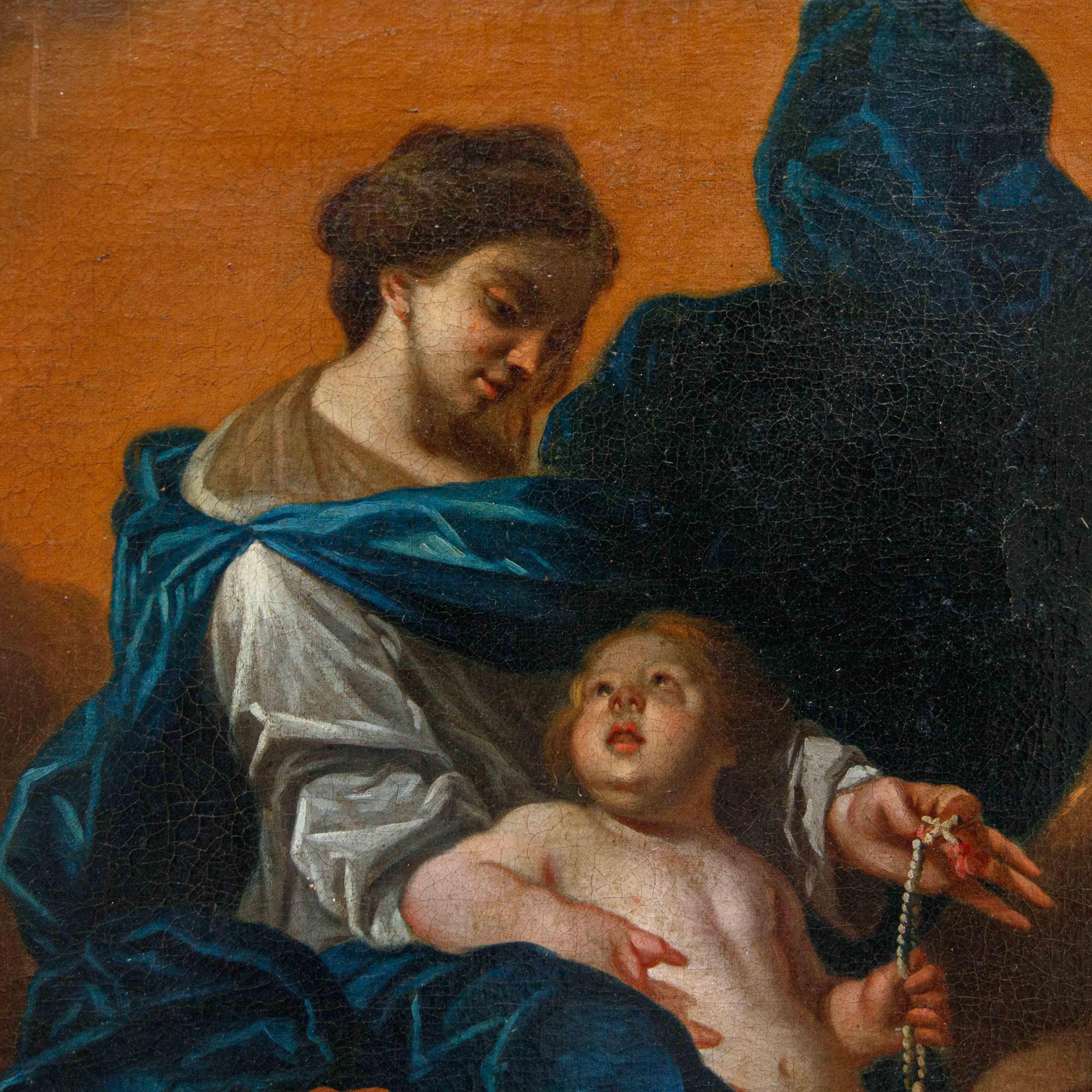 Circolo di Domenico Piola, Madonna con il Bambino e San Domenico - Painting di Domenico Piola the Elder