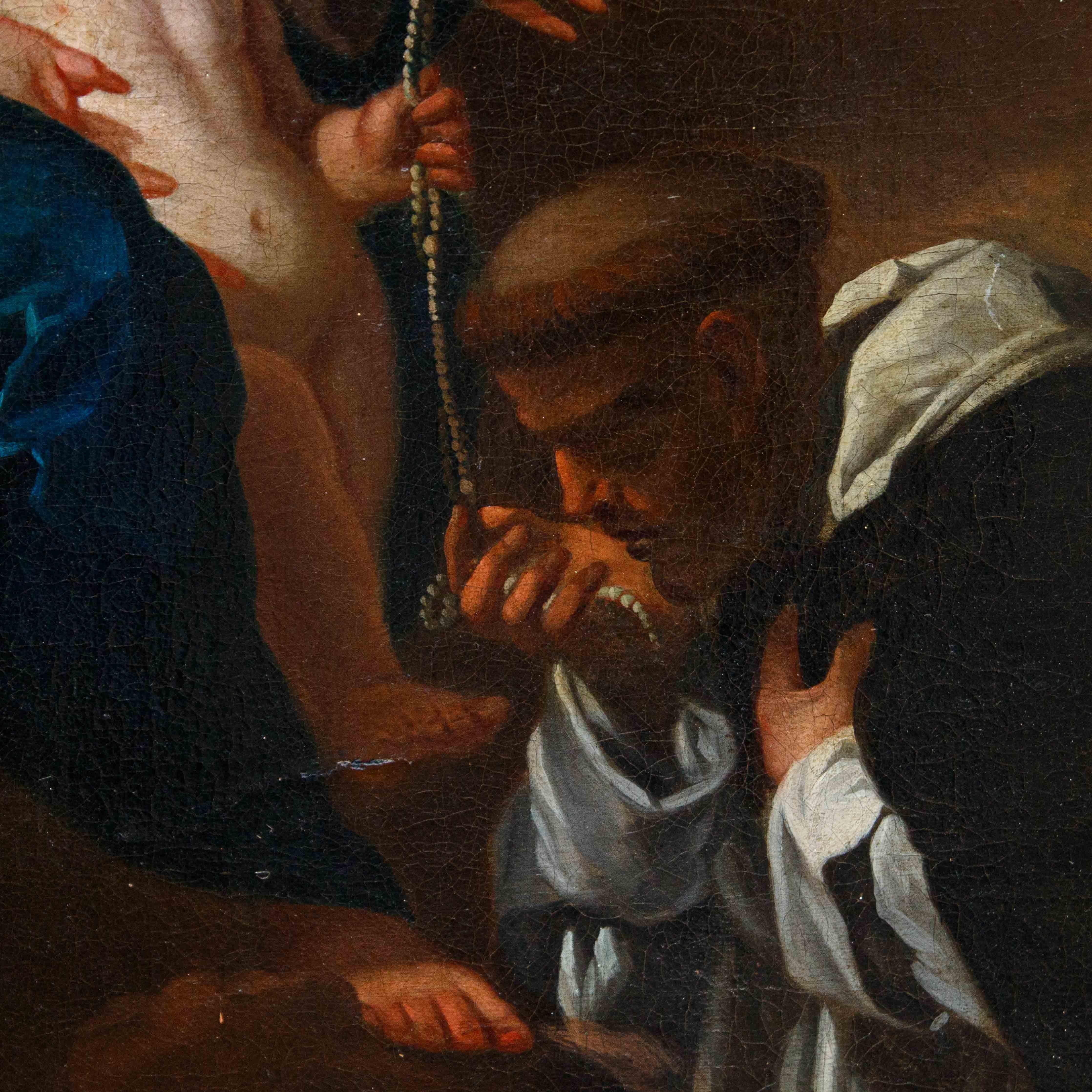 Circolo di Domenico Piola, Madonna con il Bambino e San Domenico - Painting Altro stile artistico di Domenico Piola the Elder