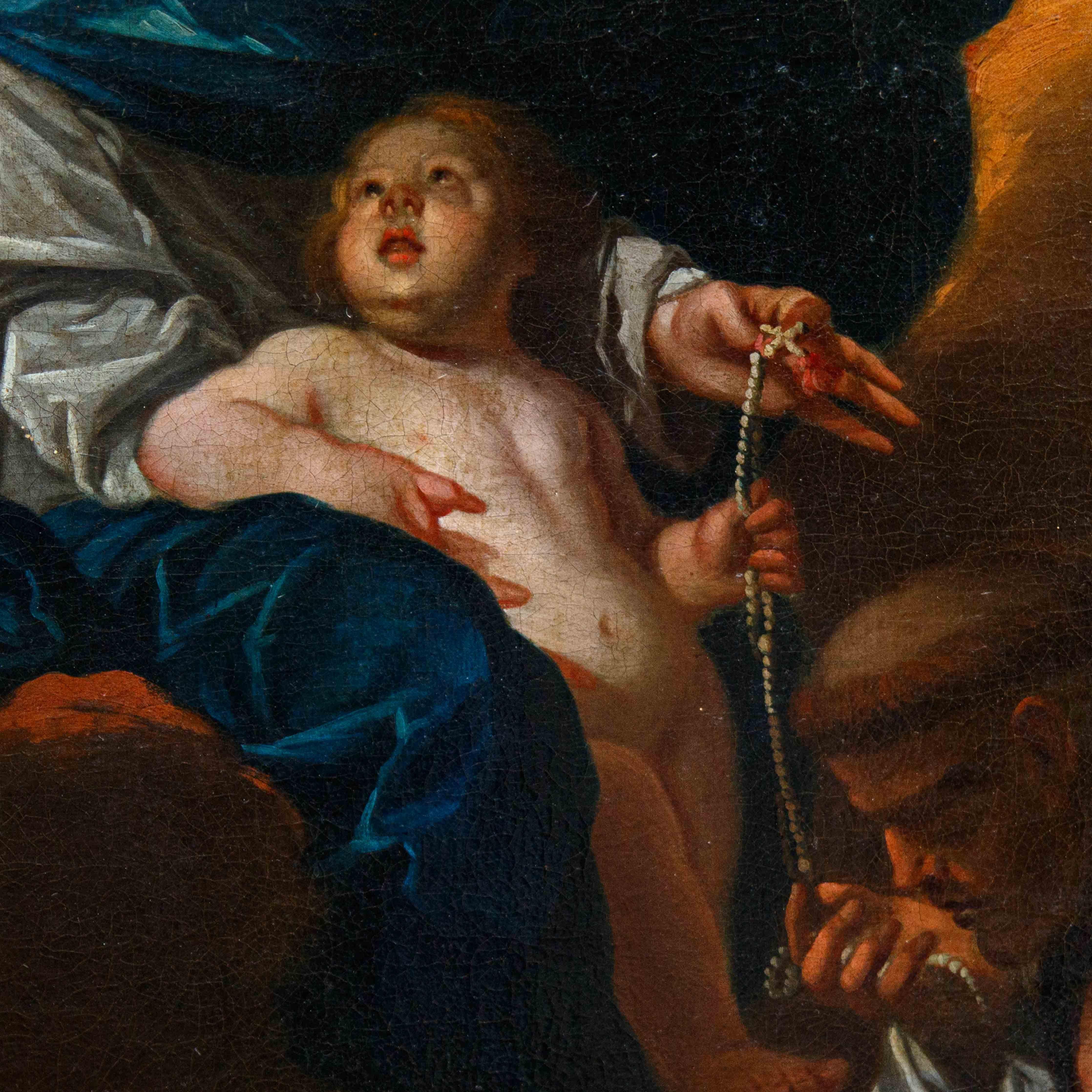 Circolo di Domenico Piola, Madonna con il Bambino e San Domenico - Figurative Painting Brown di Domenico Piola the Elder