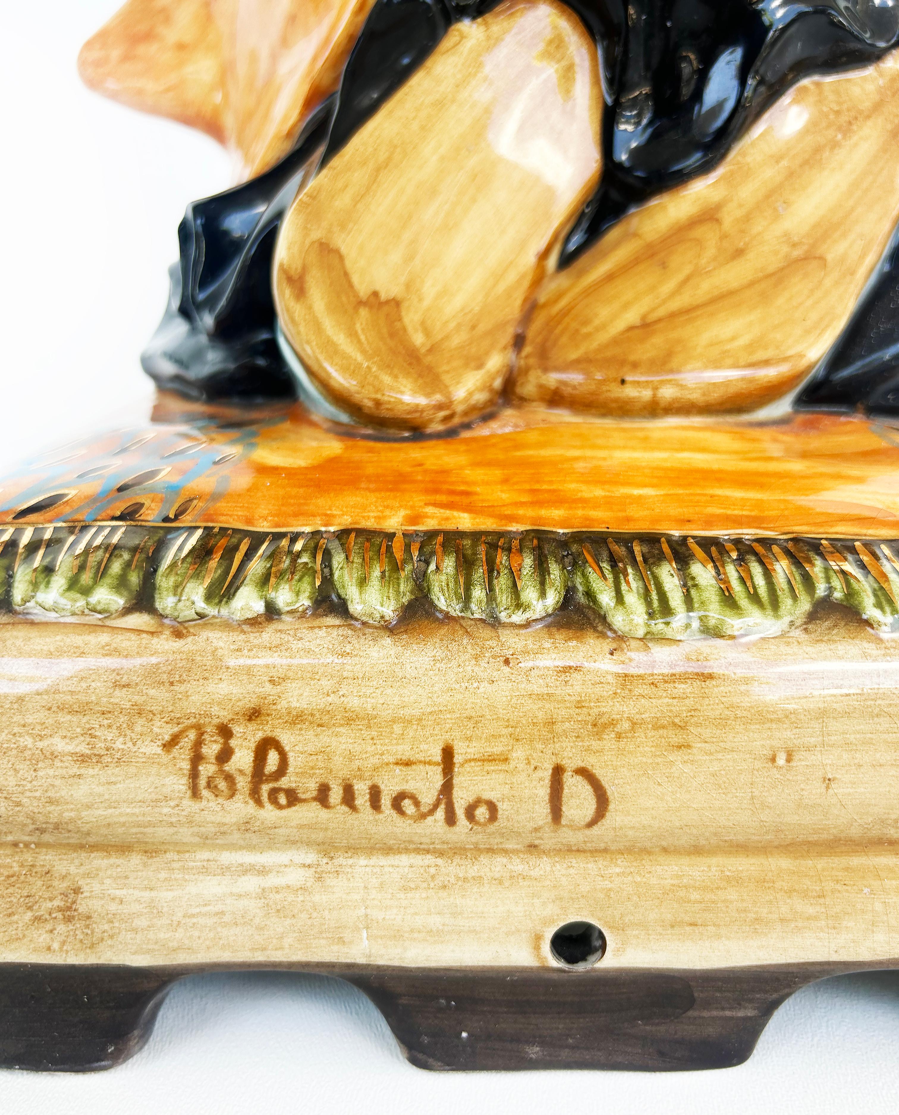 Bases de lampes italiennes Majolica Asian Sculptures de Domenico Poloniato en vente 3