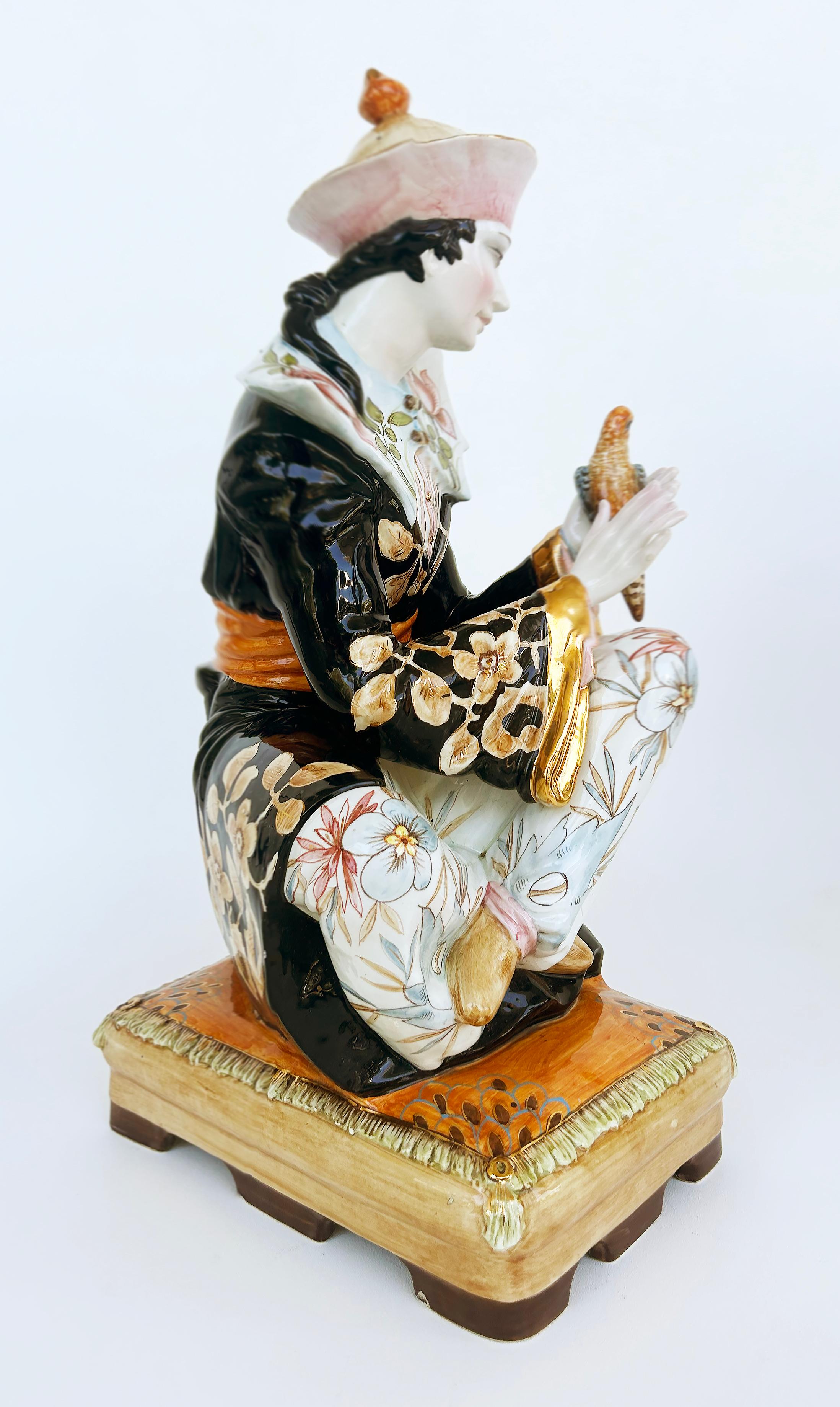 Domenico Poloniato Italian Majolica Asian Sculptures Lamp Bases, Glazed Ceramic  For Sale 7