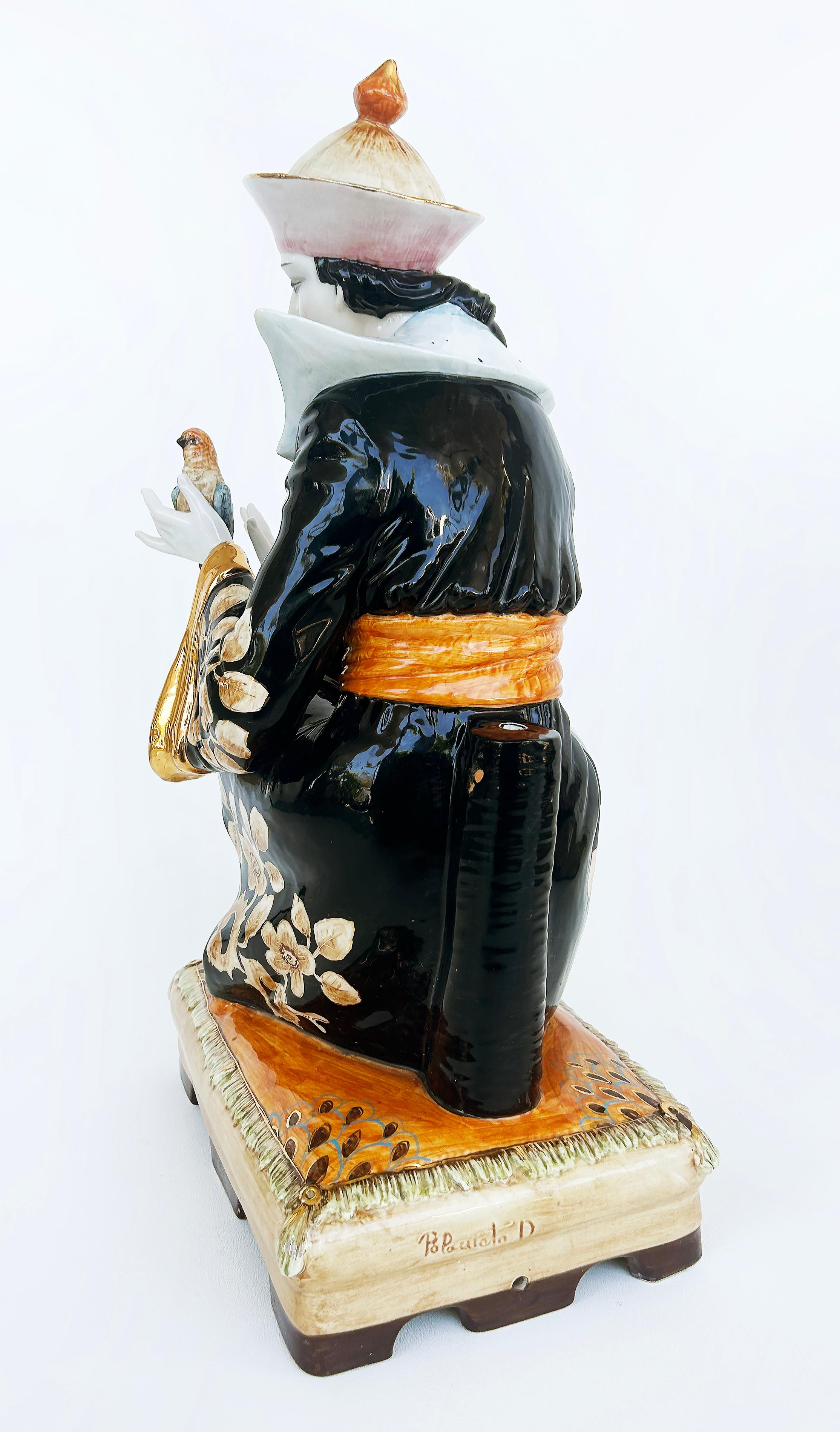 Domenico Poloniato Italian Majolica Asian Sculptures Lamp Bases, Glazed Ceramic  For Sale 9