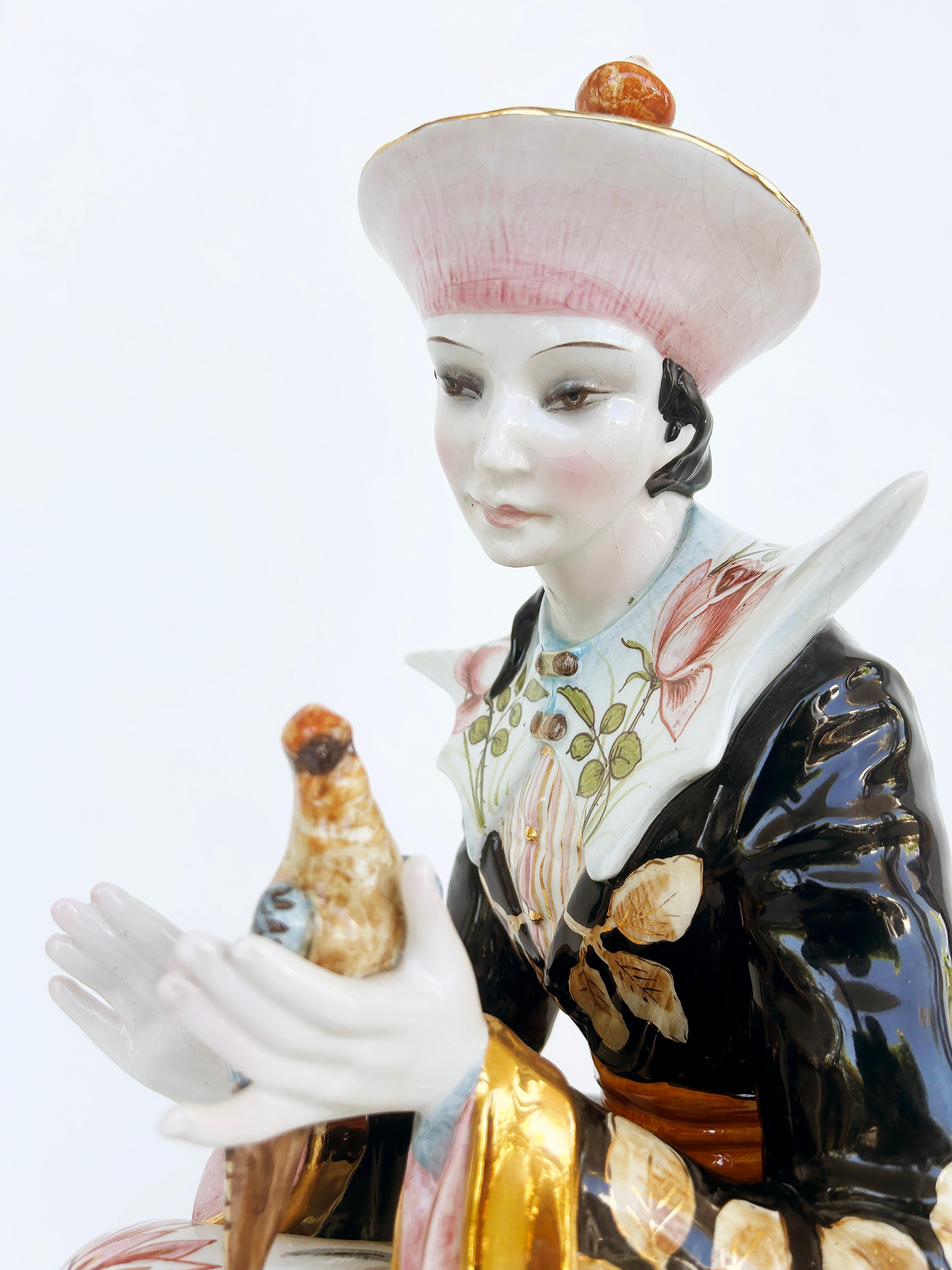 Domenico Poloniato Italian Majolica Asian Sculptures Lamp Bases, Glazed Ceramic  For Sale 11