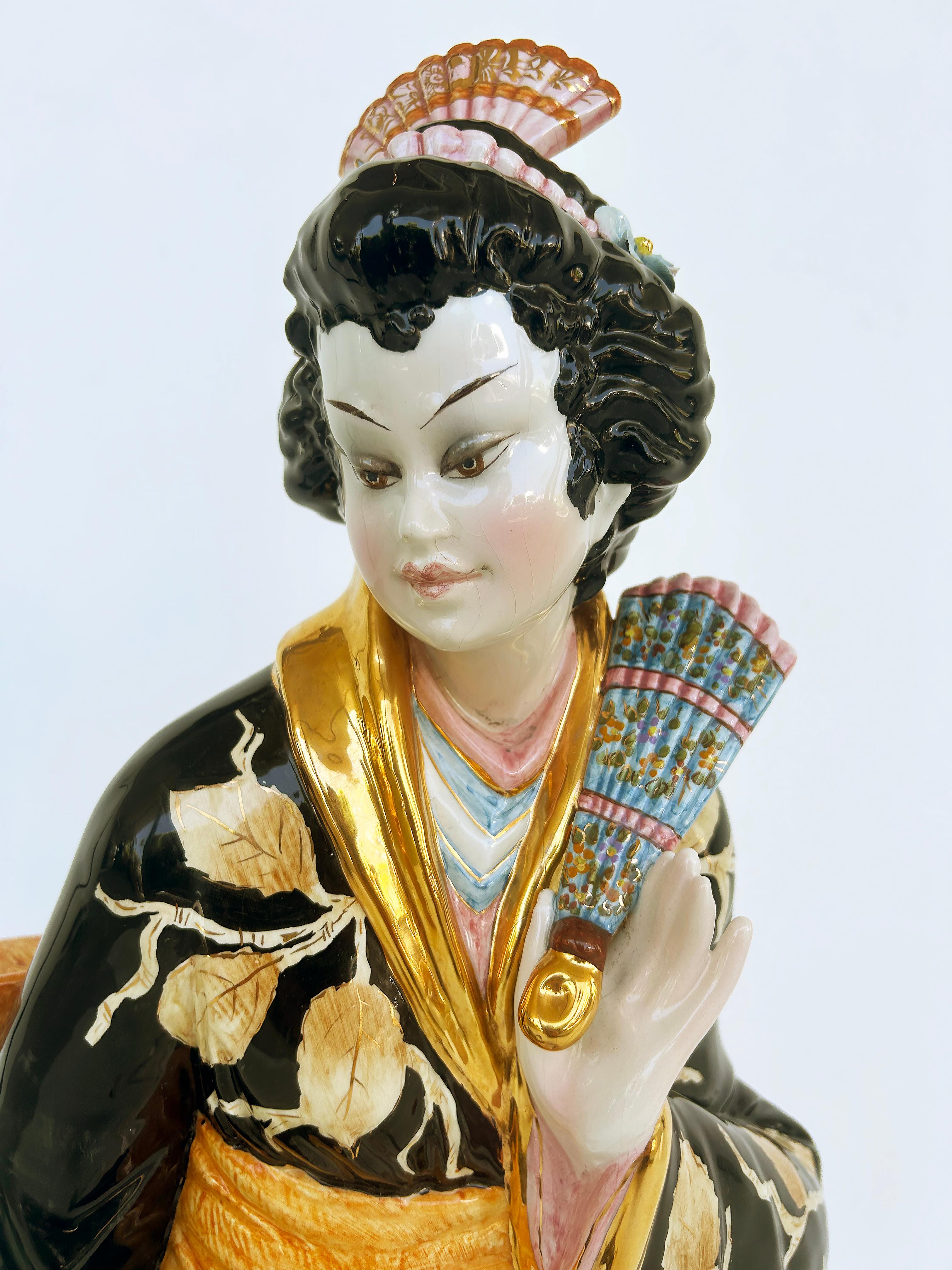 Domenico Poloniato Italian Majolica Asian Sculptures Lamp Bases, Glazed Ceramic  For Sale 2